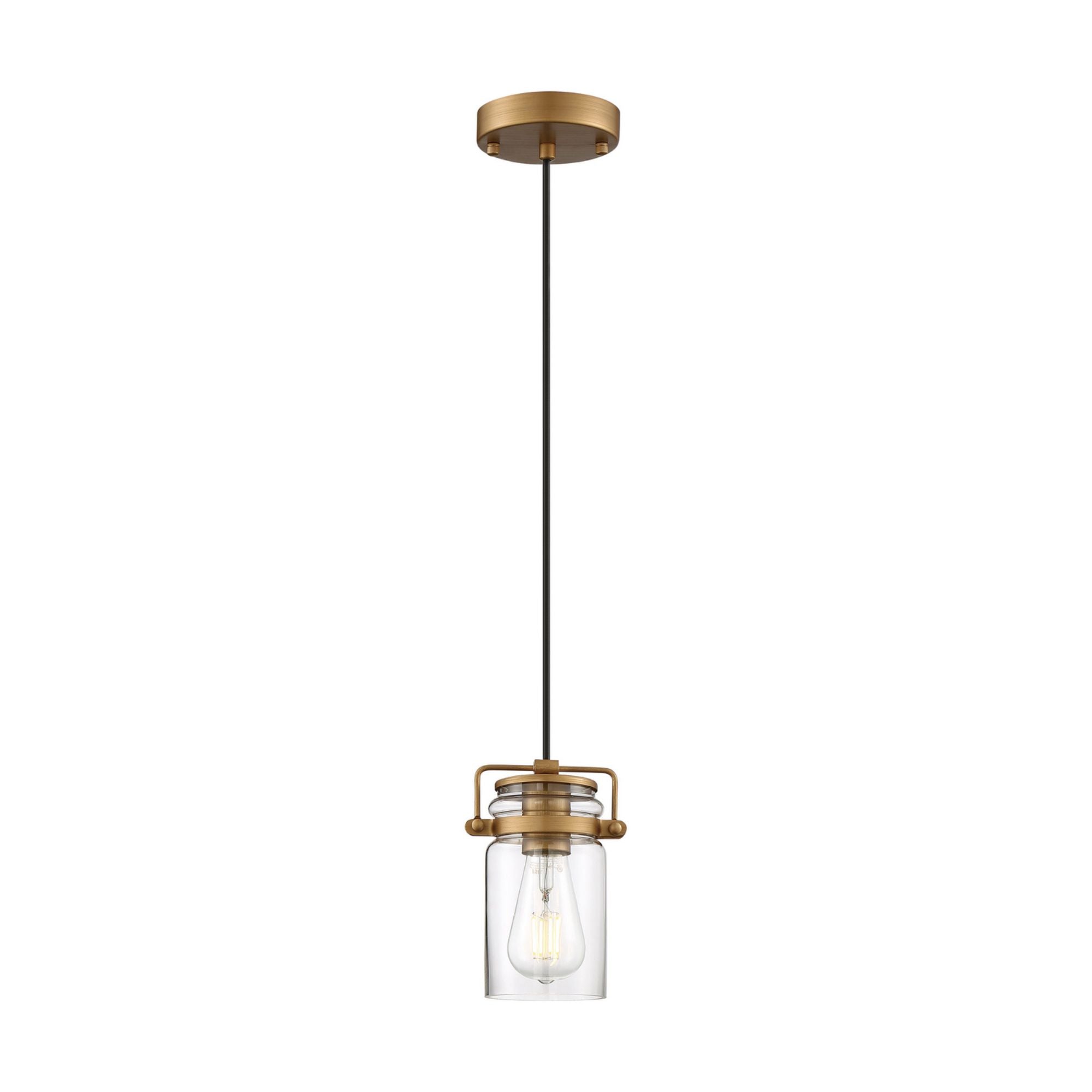 Antebellum 5" Mini Pendant, Vintage Brass / Clear Glass Finish