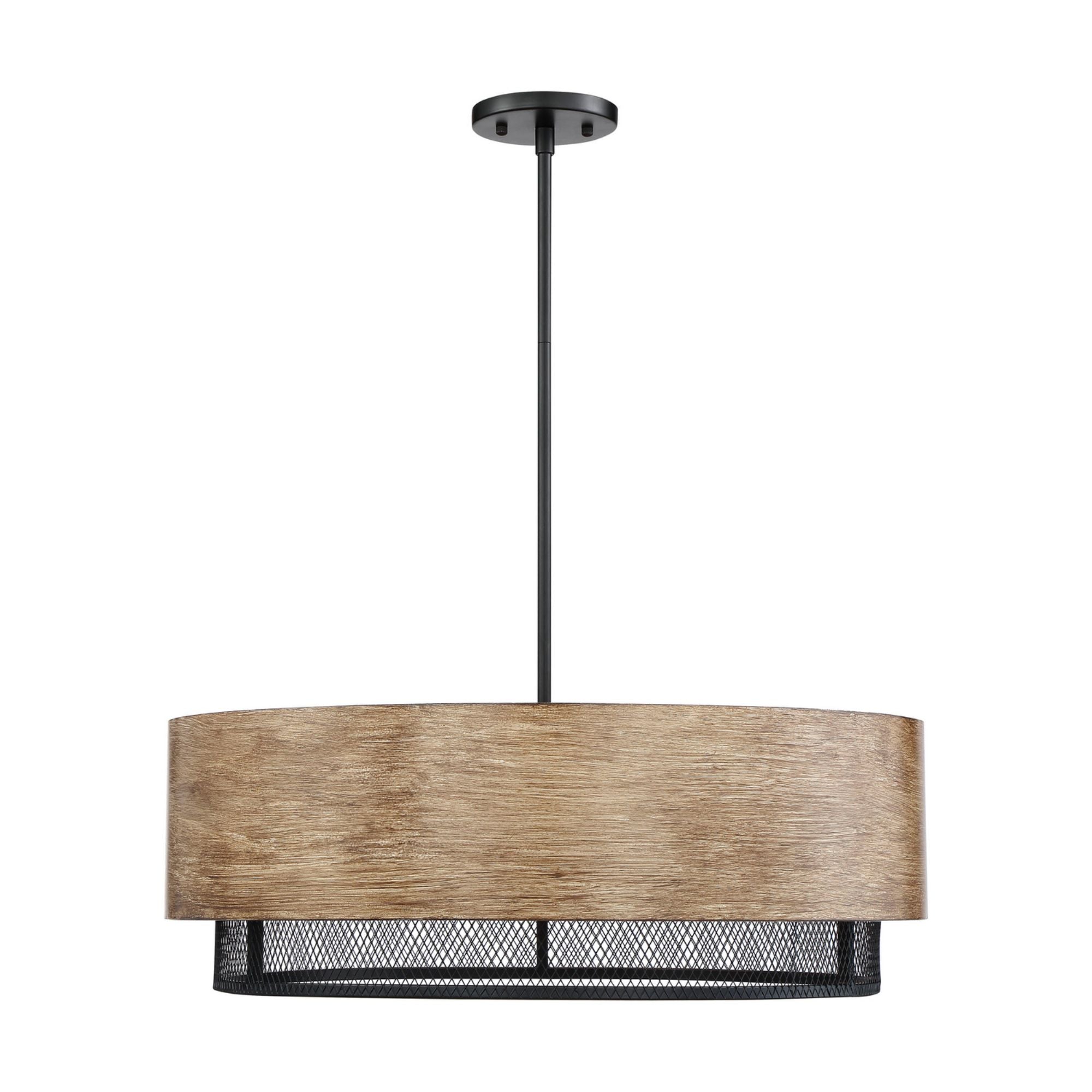 Barrique 24" 5-Light Pendant, Black / Honey Wood Finish - Bees Lighting