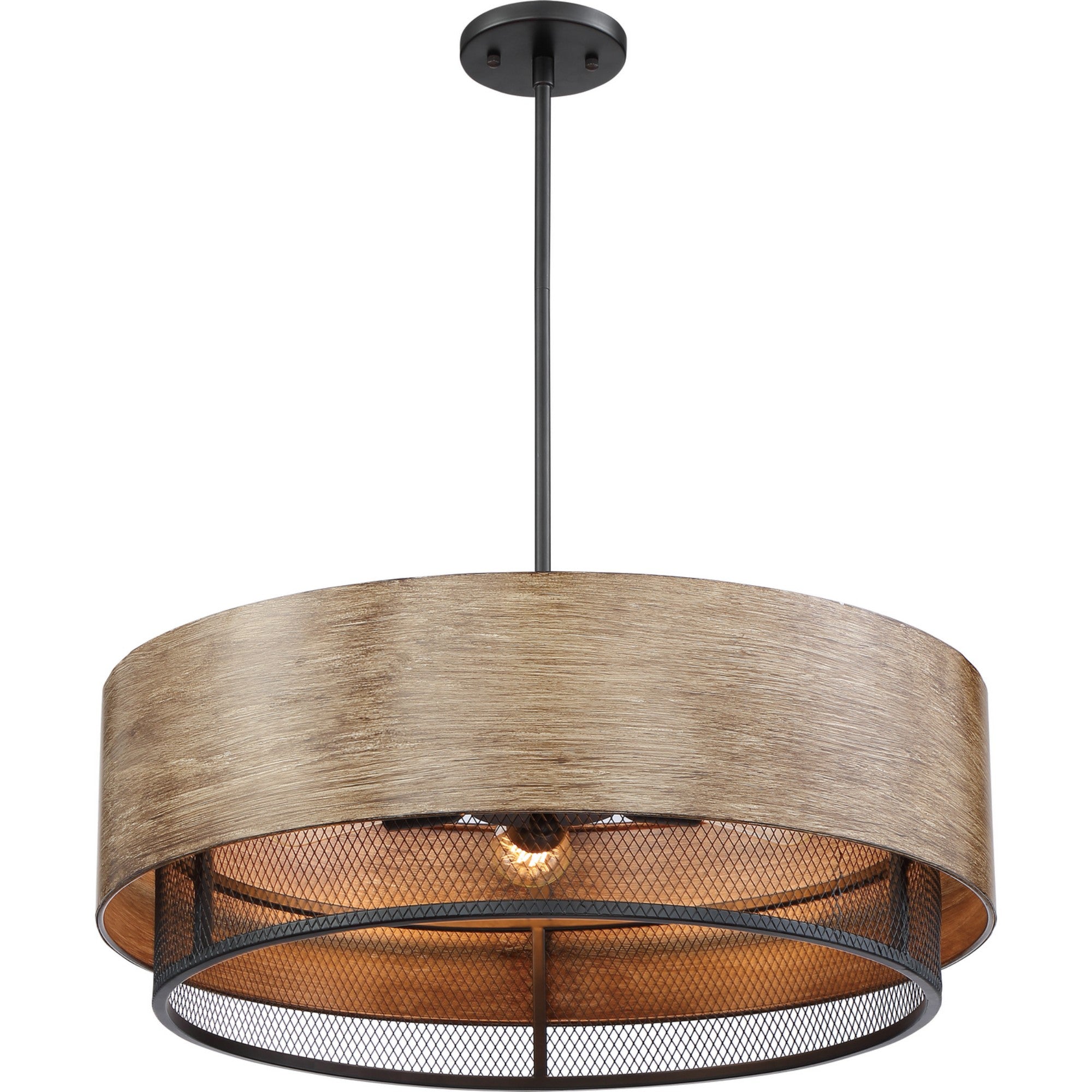 Barrique 24" 5-Light Pendant, Black / Honey Wood Finish - Bees Lighting
