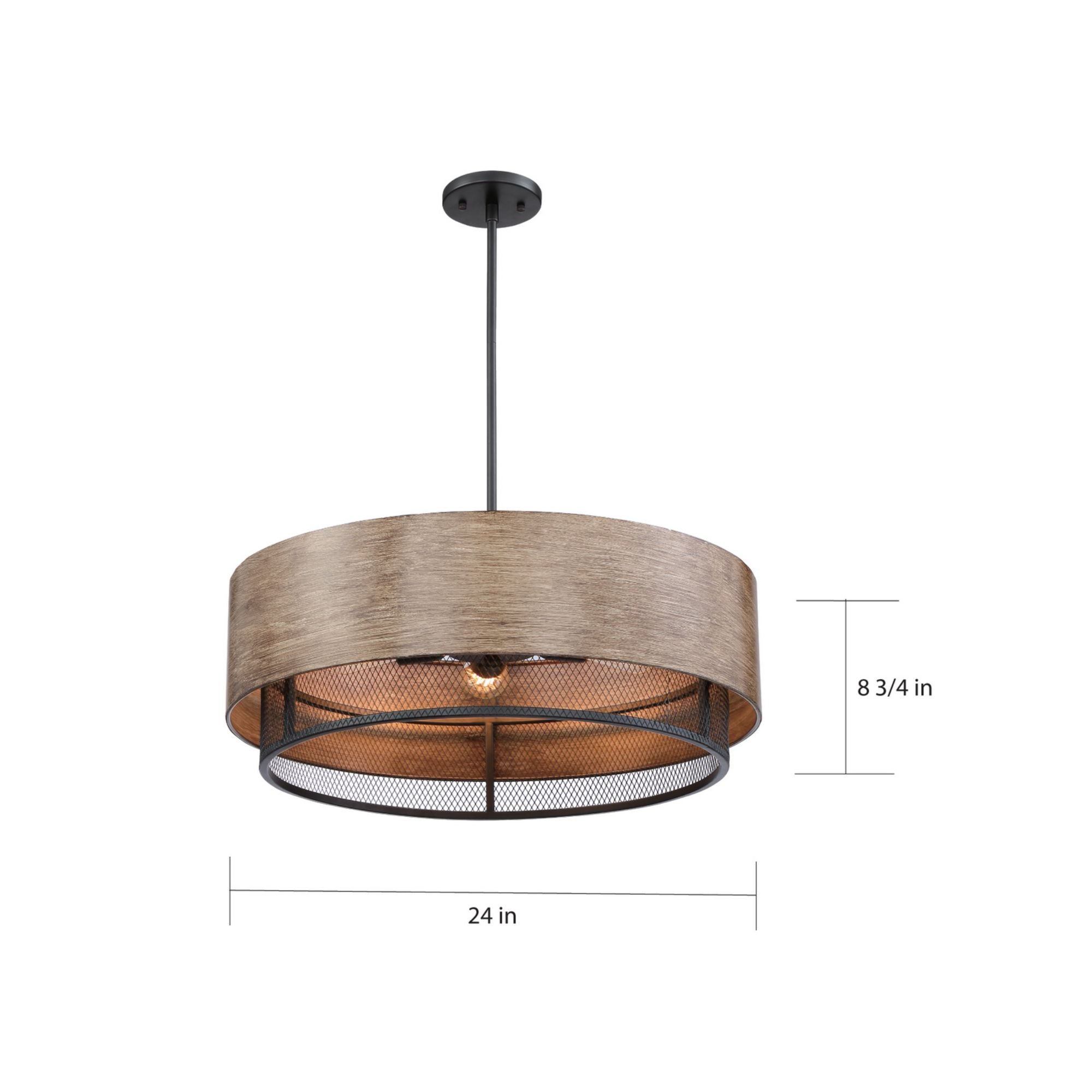 Barrique 24" 5-Light Pendant, Black / Honey Wood Finish - Bees Lighting
