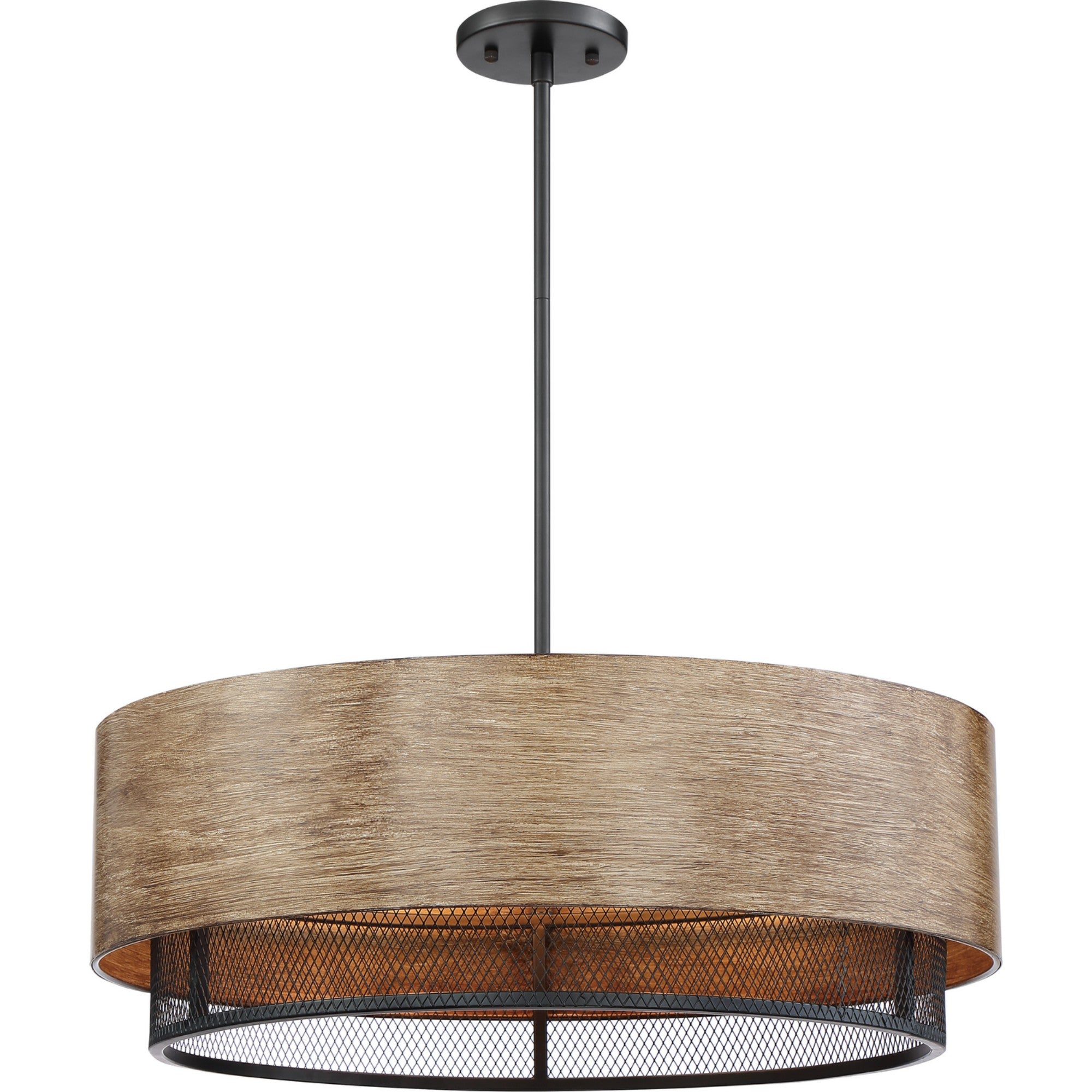 Barrique 24" 5-Light Pendant, Black / Honey Wood Finish - Bees Lighting