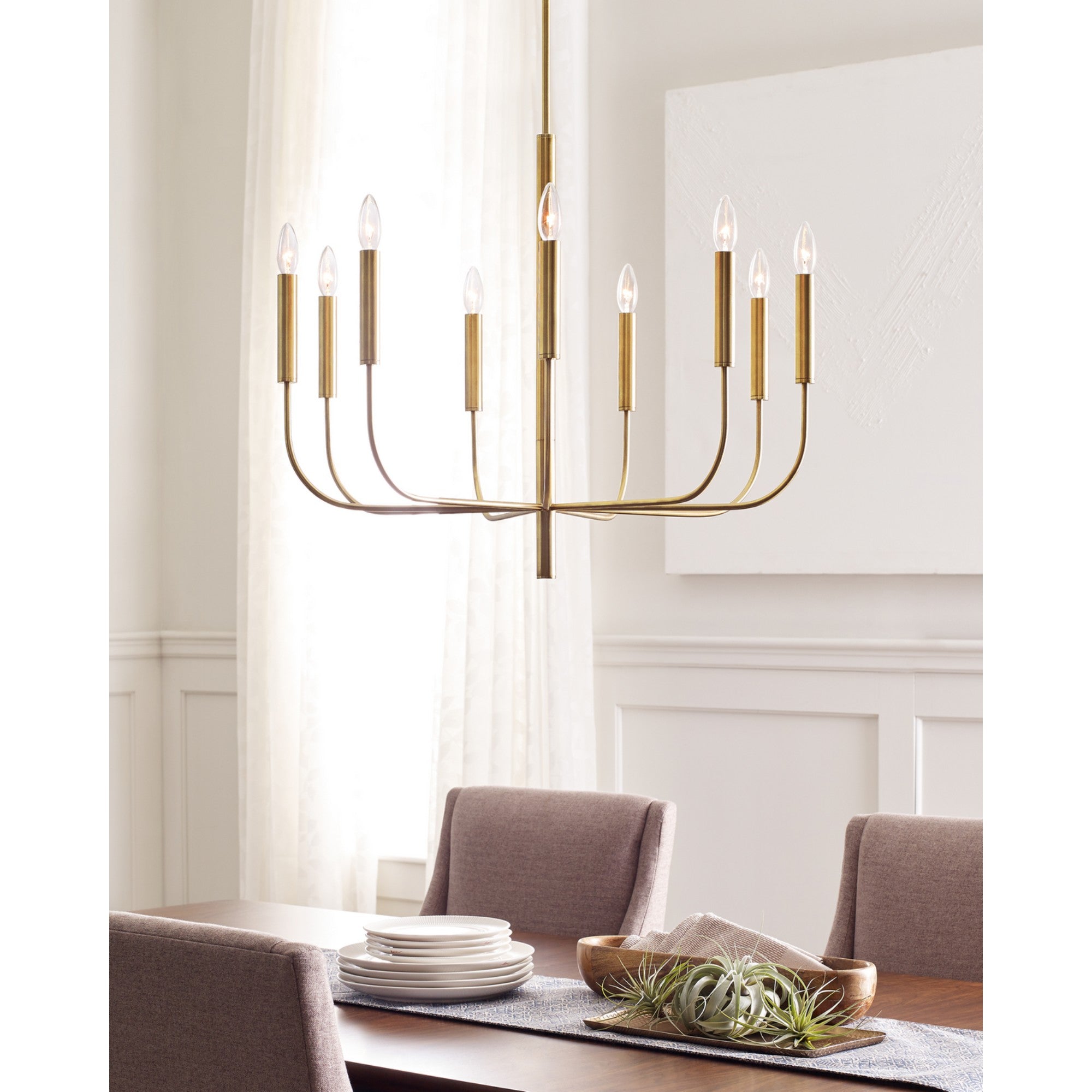 Brianna 30" 9-Light Medium Chandelier, Burnished Brass Finish - Bees Lighting