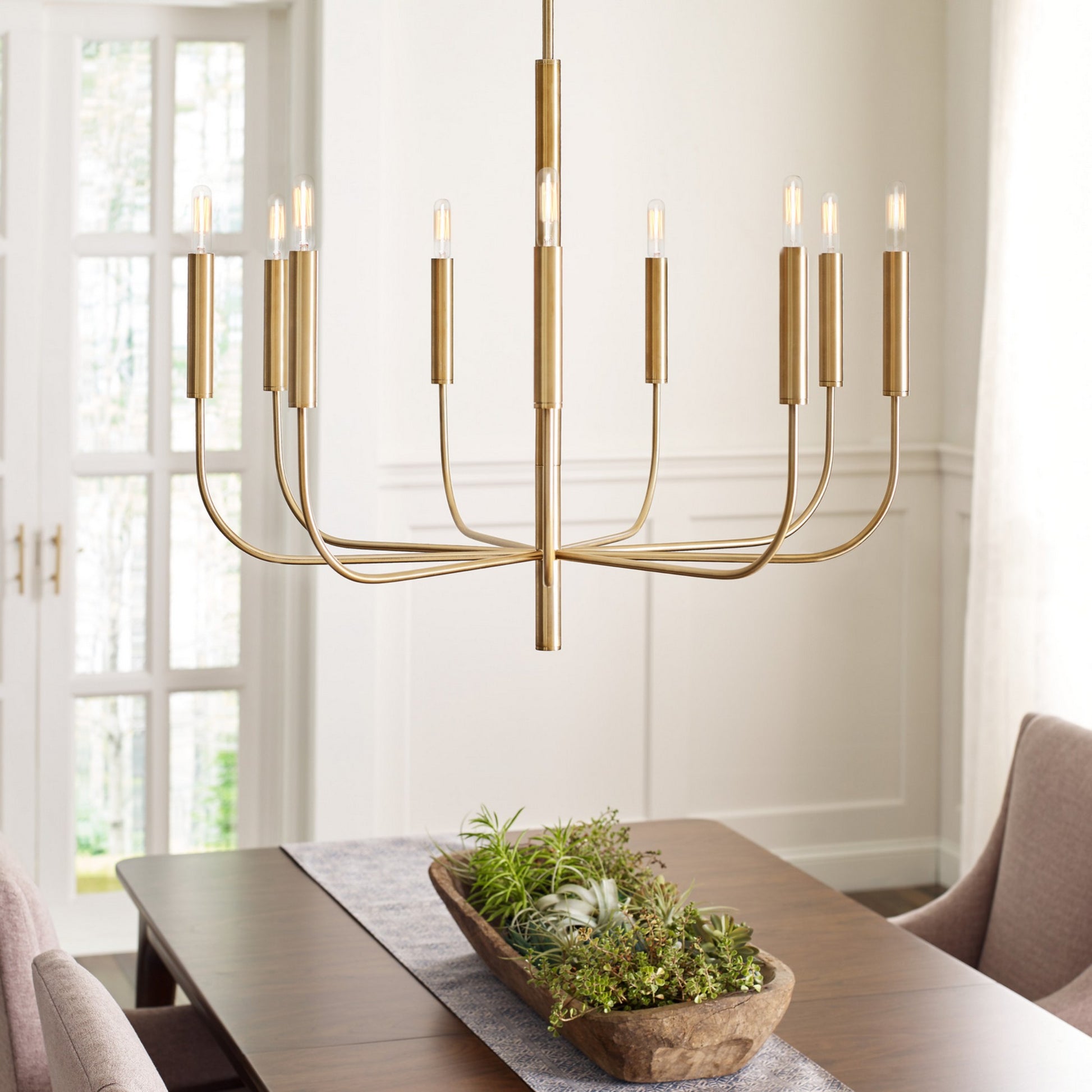 Brianna 30" 9-Light Medium Chandelier, Burnished Brass Finish - Bees Lighting