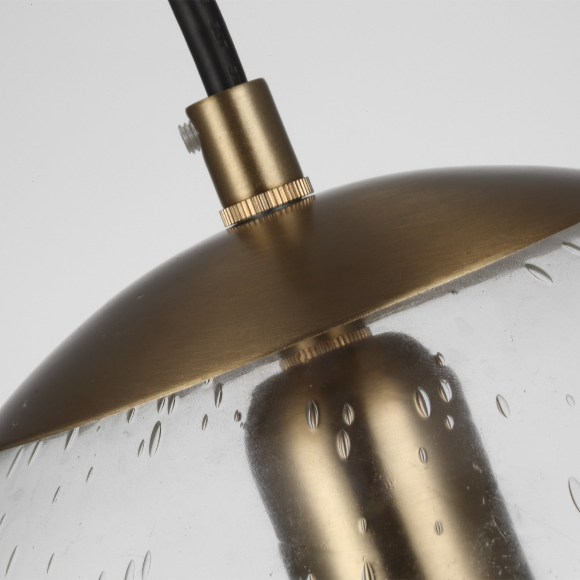 Leo Hanging Globe 10" LED Medium Pendant, Satin Brass Finish with Clear Seeded Glass - Bees Lighting