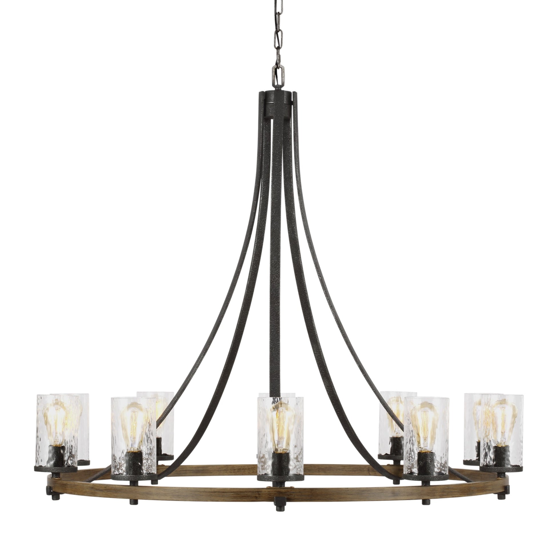 Angelo 48" 10-Light Large Chandelier, Slate Grey Metal & Wood Finish - Bees Lighting