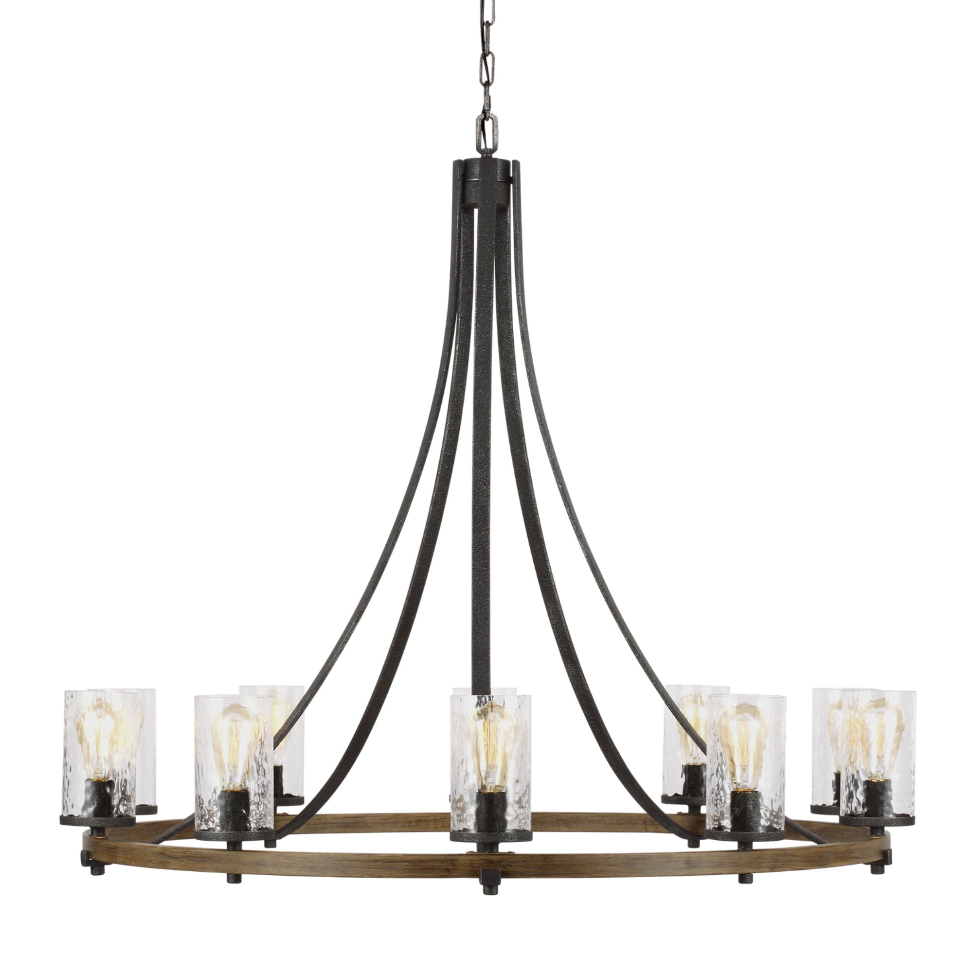 Angelo 48" 10-Light Large Chandelier, Slate Grey Metal & Wood Finish