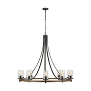 Angelo 48" 10-Light Large Chandelier, Slate Grey Metal & Wood Finish - Bees Lighting