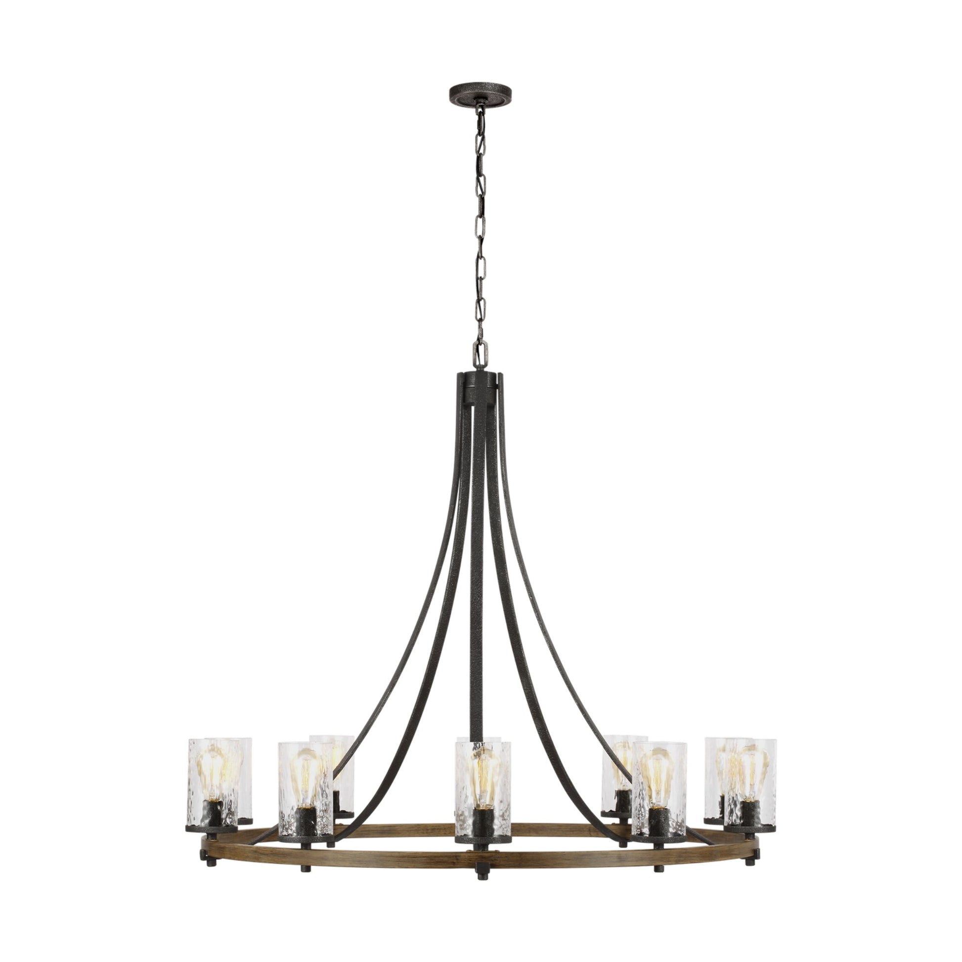 Angelo 48" 10-Light Large Chandelier, Slate Grey Metal & Wood Finish - Bees Lighting