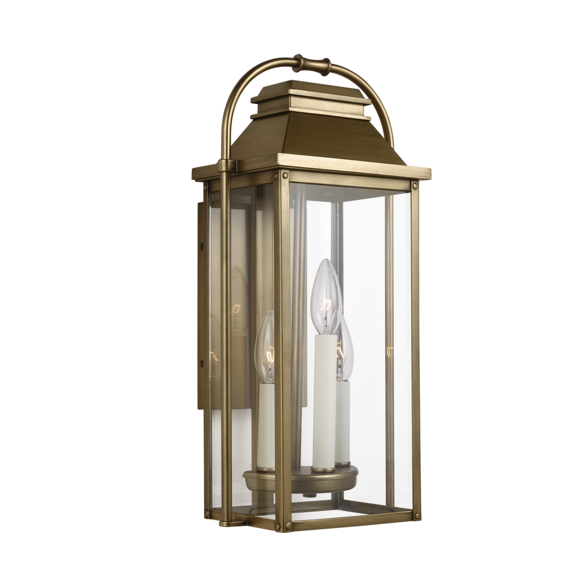 Wellsworth 18" 3-Light Small Lantern, Painted Distressed Brass Finish - Bees Lighting