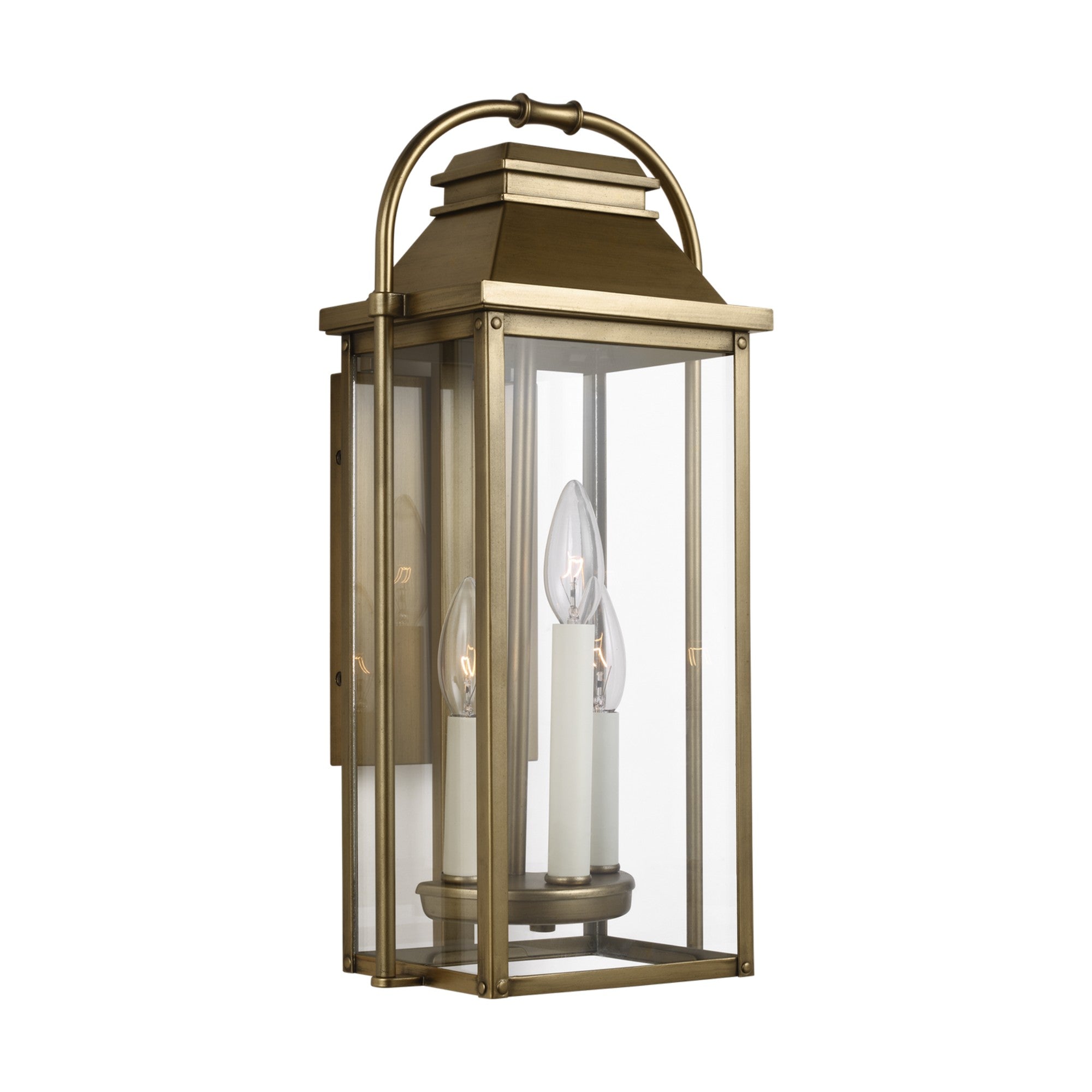 Wellsworth 18" 3-Light Small Lantern, Painted Distressed Brass Finish - Bees Lighting