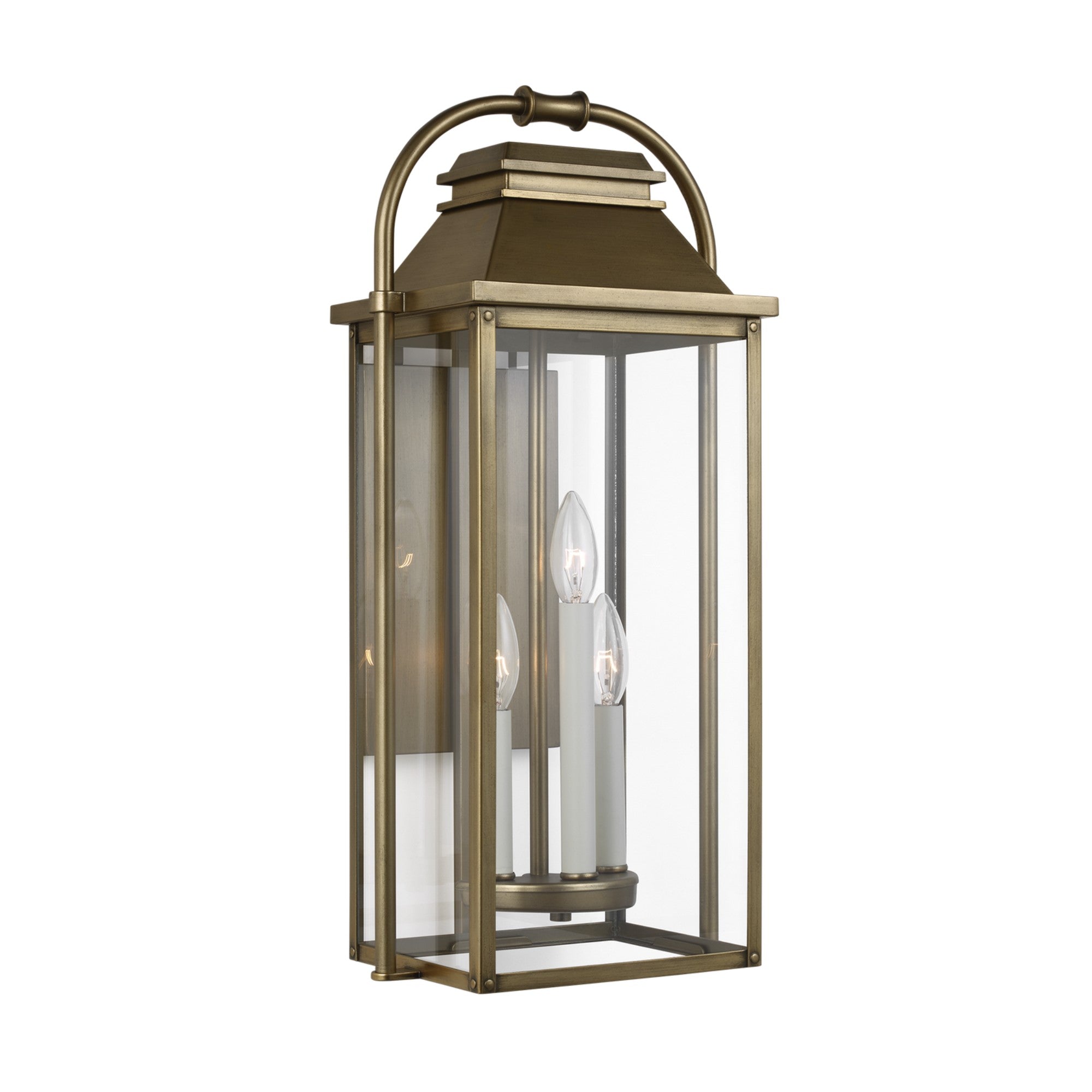 Wellsworth 23" 3-Light Medium Lantern, Painted Distressed Brass Finish - Bees Lighting