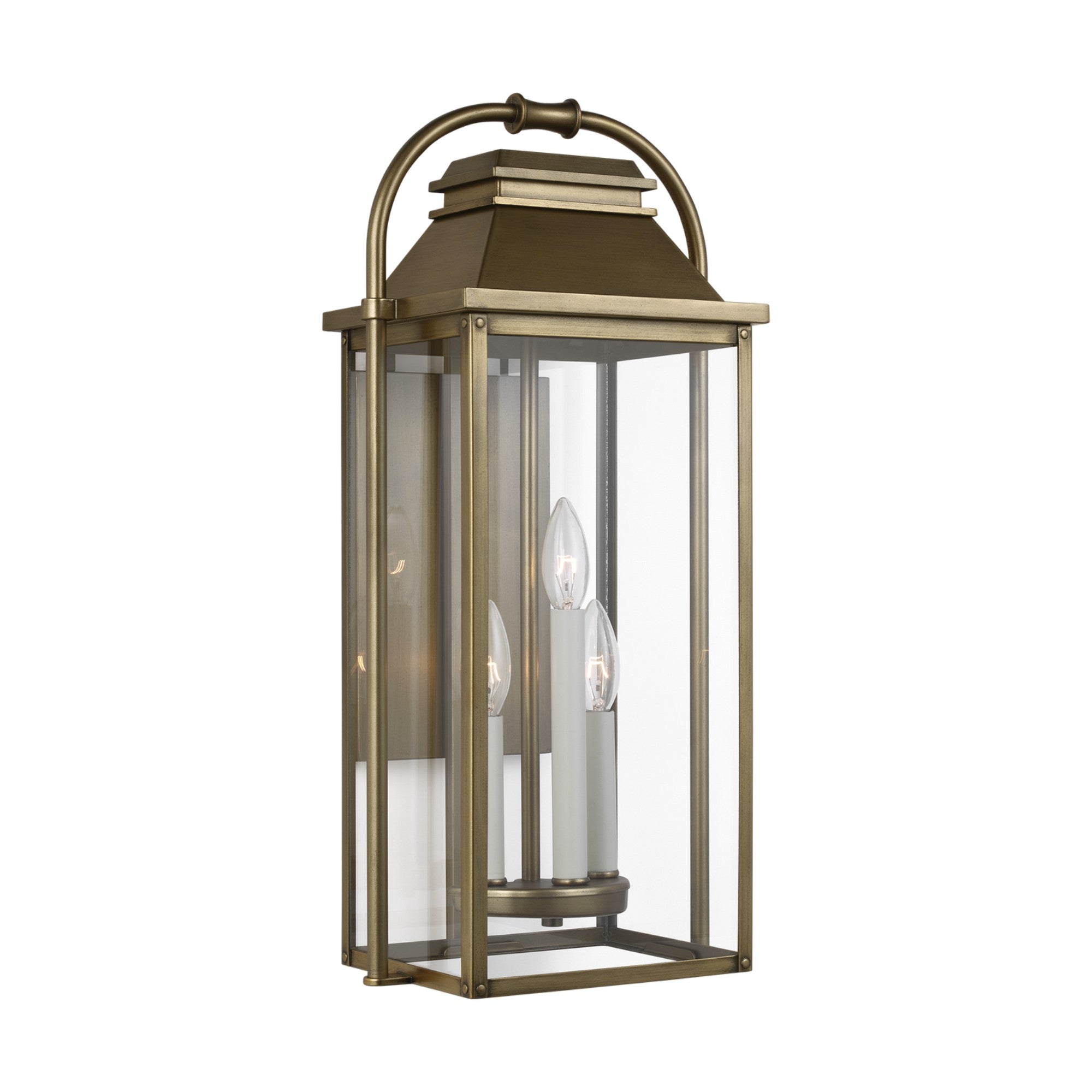Wellsworth 23" 3-Light Medium Lantern, Painted Distressed Brass Finish - Bees Lighting