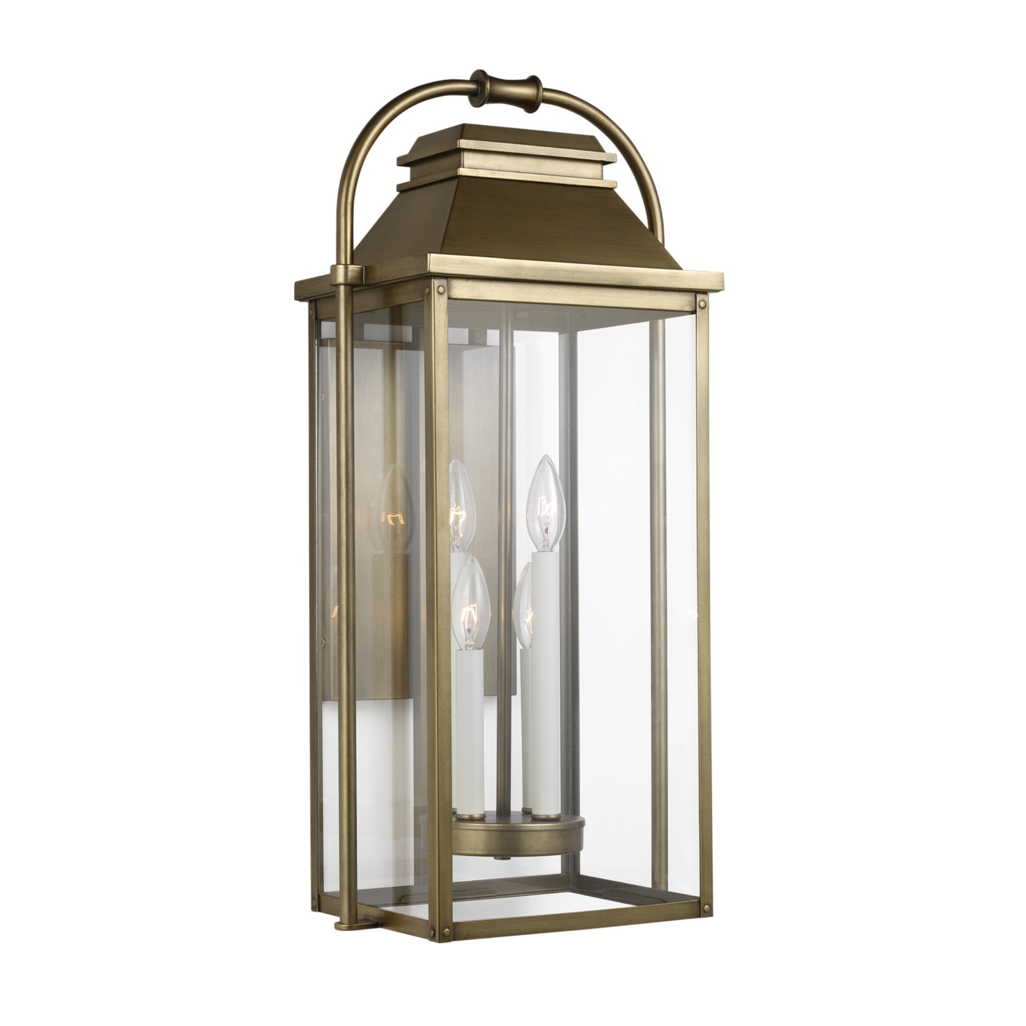 Wellsworth 27" 4-Light Large Lantern, Painted Distressed Brass Finish - Bees Lighting