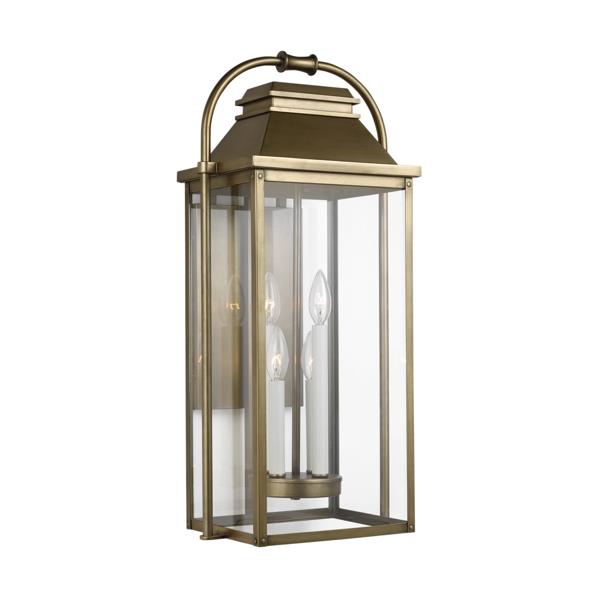 Wellsworth 27" 4-Light Large Lantern, Painted Distressed Brass Finish - Bees Lighting