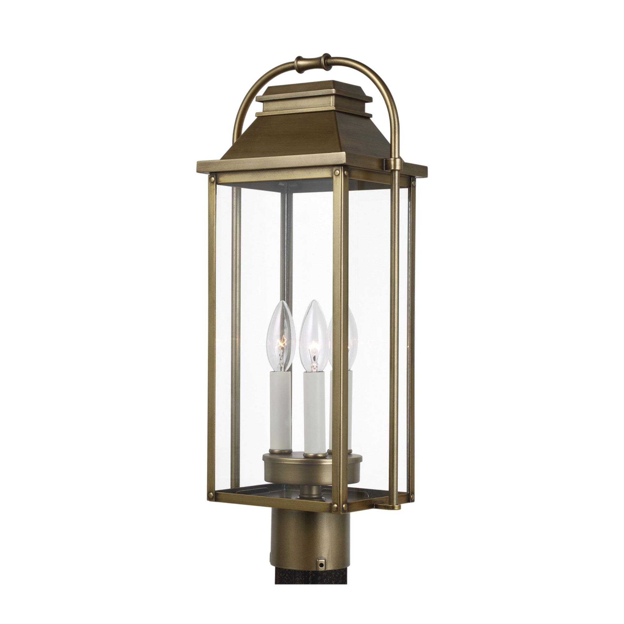 Wellsworth 21" 3-Light Post Lantern, Painted Distressed Brass Finish - Bees Lighting