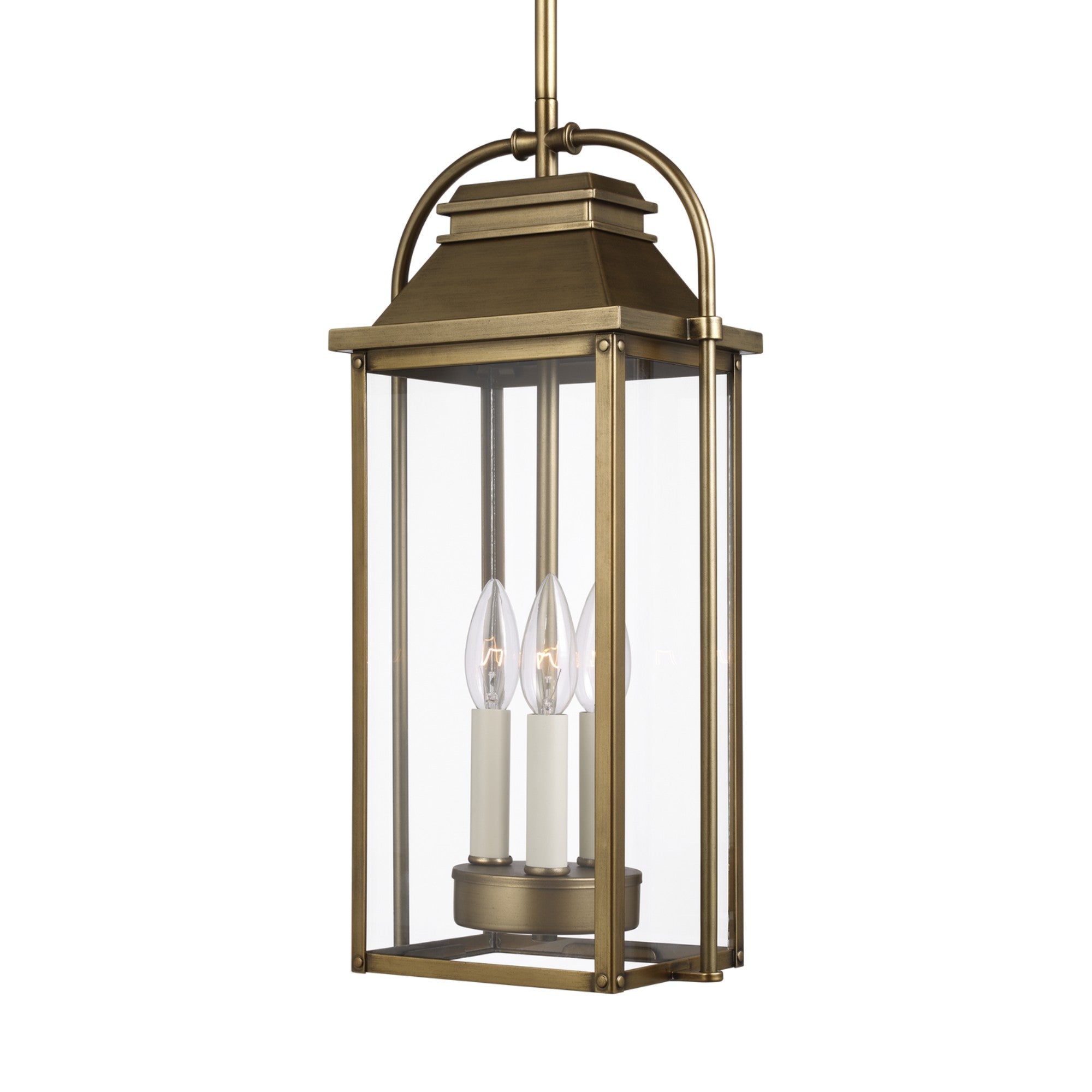 Wellsworth 19" 3-Light Outdoor Pendant, Painted Distressed Brass Finish - Bees Lighting