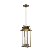 Wellsworth 19" 3-Light Outdoor Pendant, Painted Distressed Brass Finish - Bees Lighting