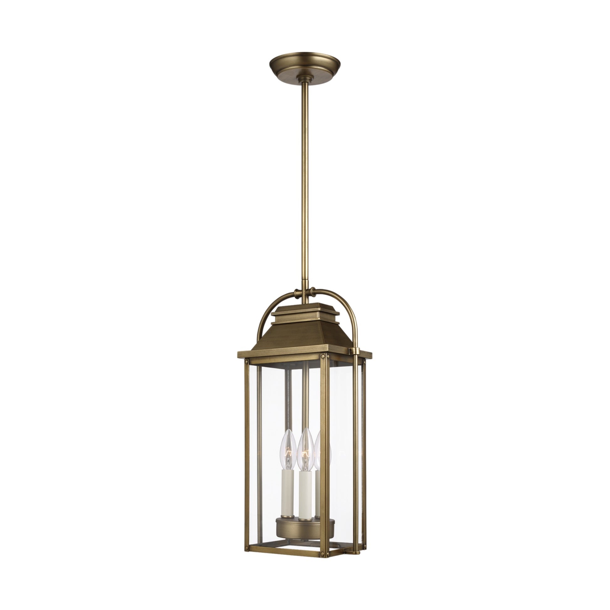 Wellsworth 19" 3-Light Outdoor Pendant, Painted Distressed Brass Finish - Bees Lighting