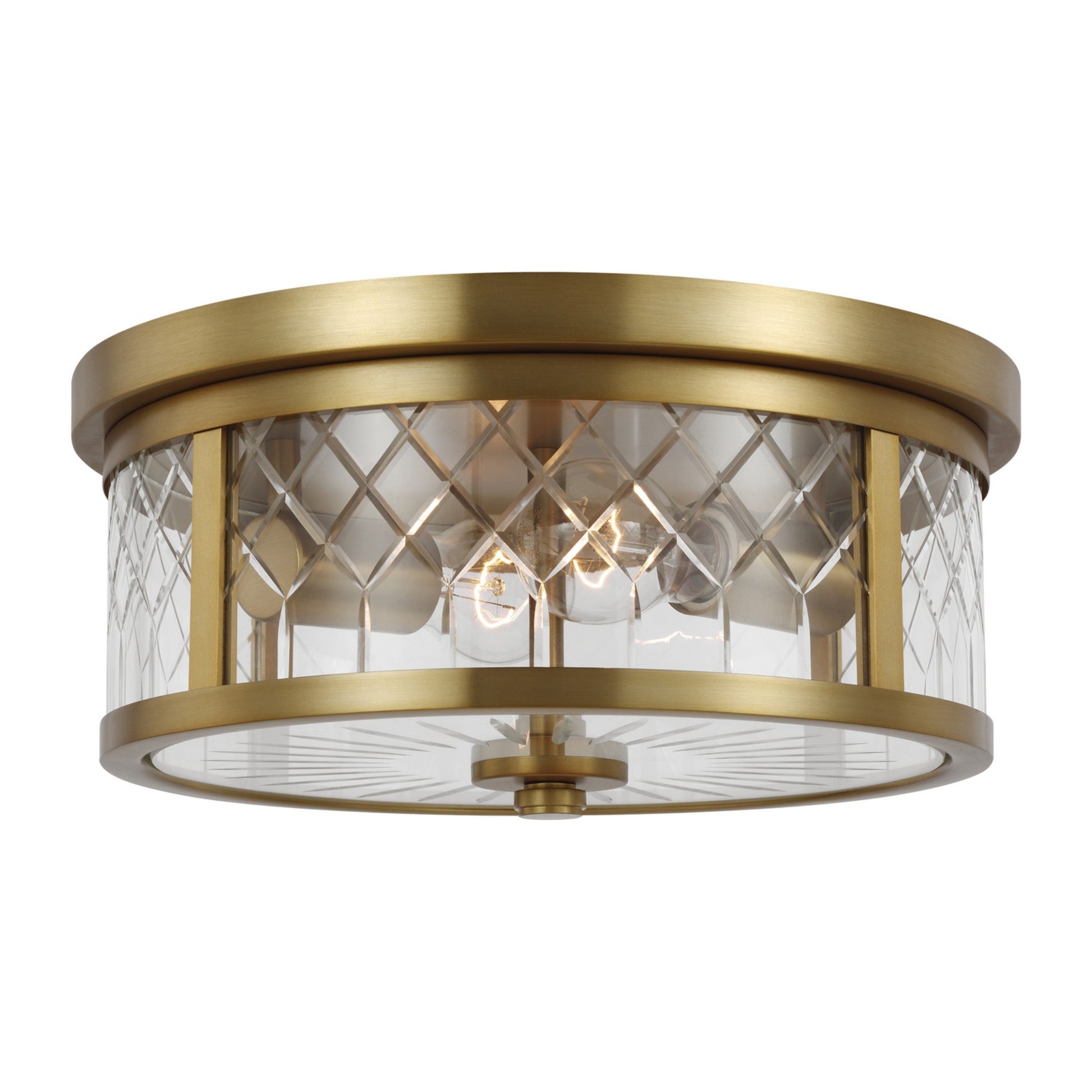 Alec 13" 2-Light Flush Mount, Burnished Brass Finish - Bees Lighting