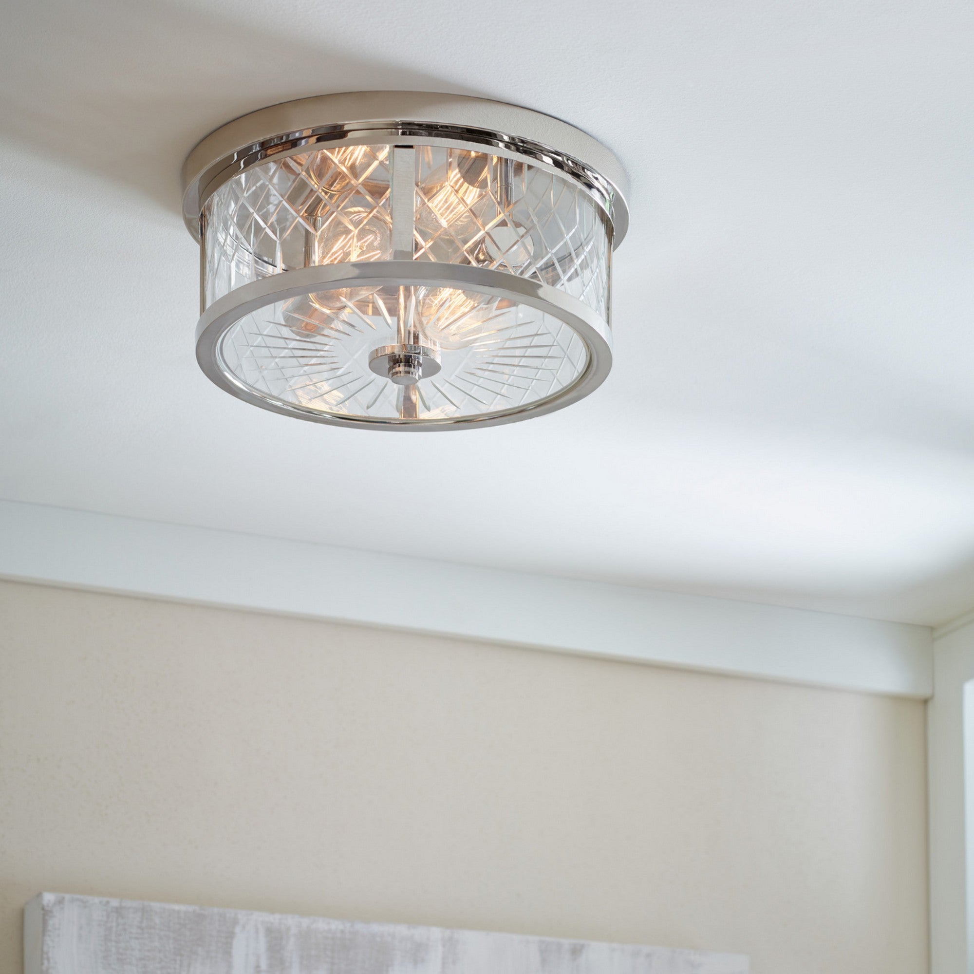 Alec 13" 2-Light Flush Mount, Polished Nickel Finish