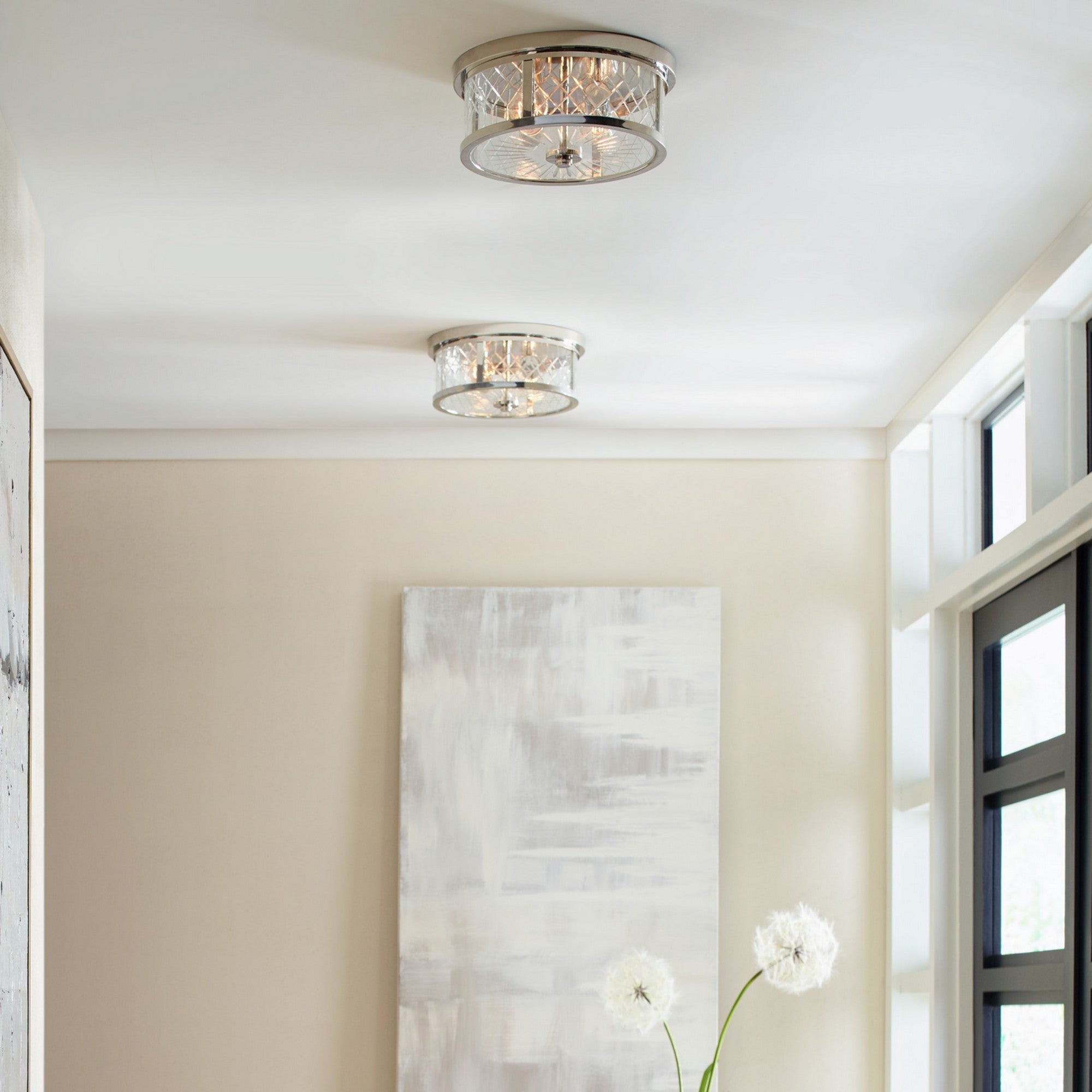Alec 13" 2-Light Flush Mount, Polished Nickel Finish - Bees Lighting