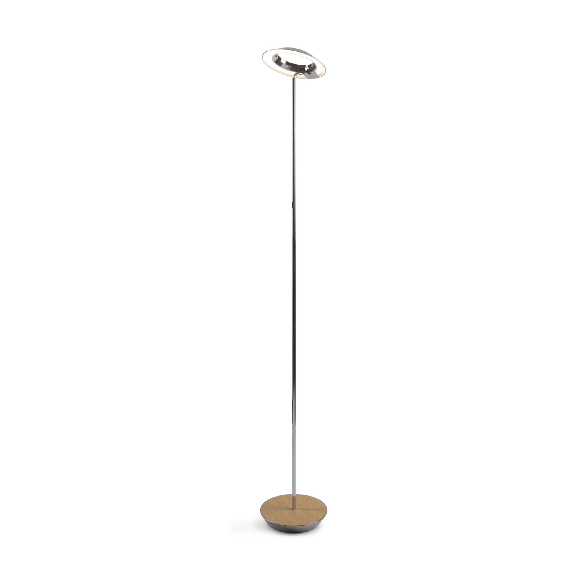 Royyo Chrome with White Oak Contemporary LED Floor Lamp with USB Port - Bees Lighting