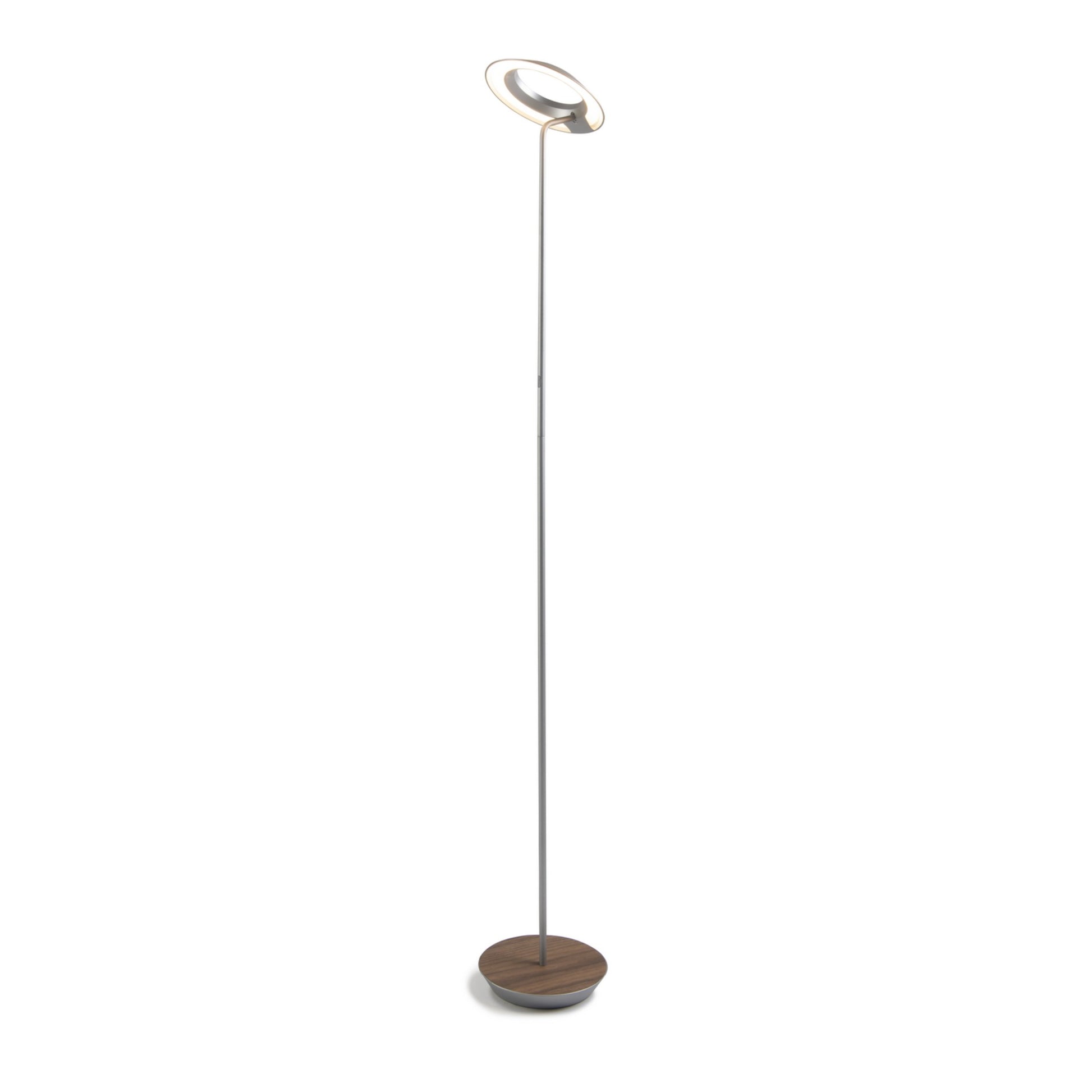 Royyo Silver with Oiled Walnut Contemporary LED Floor Lamp with USB Port - Bees Lighting