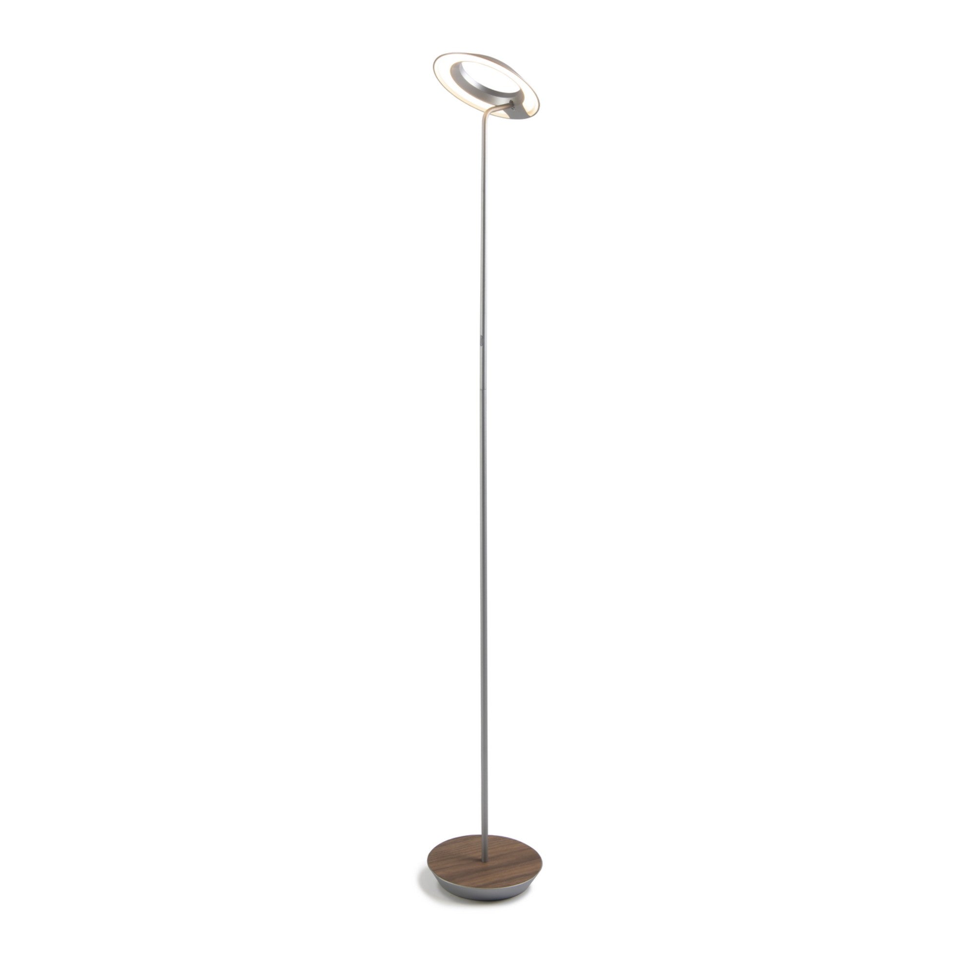 Royyo Silver with Oiled Walnut Contemporary LED Floor Lamp with USB Port - Bees Lighting