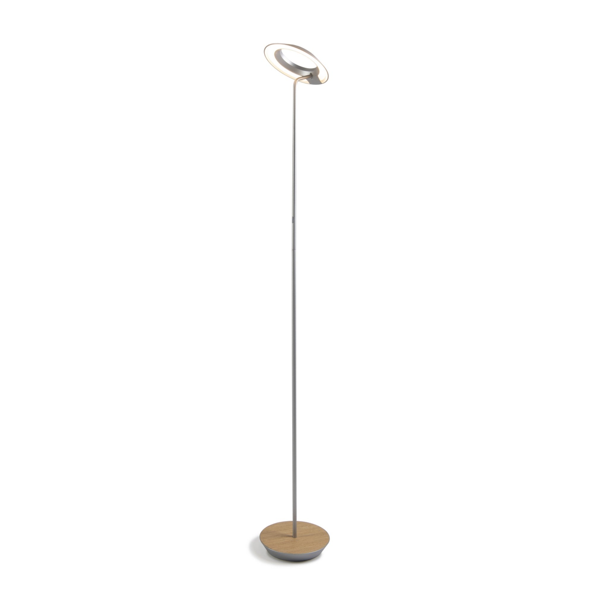 Royyo Silver with White Oak Contemporary LED Floor Lamp with USB Port - Bees Lighting