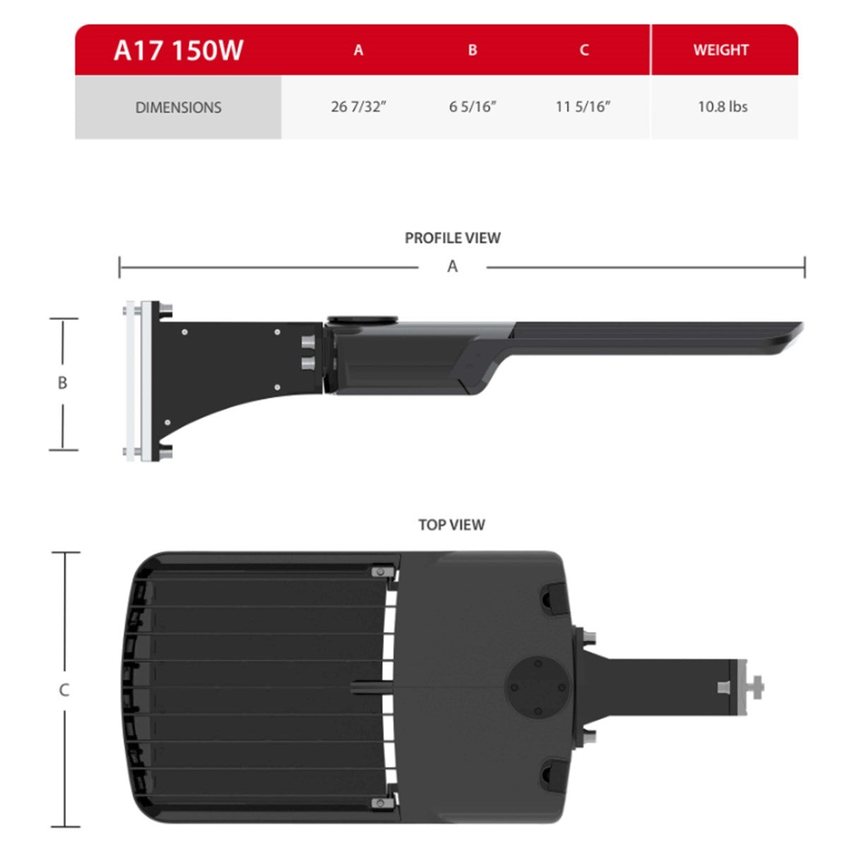 LED Pole Light, 150W, 23000 Lm, 30K/40K/50K, 480V - Bees Lighting