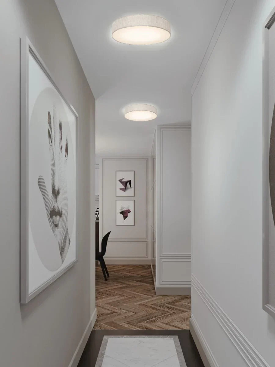 Ashland LED Flush Mount with Grey Linen Fabric Shade - Bees Lighting