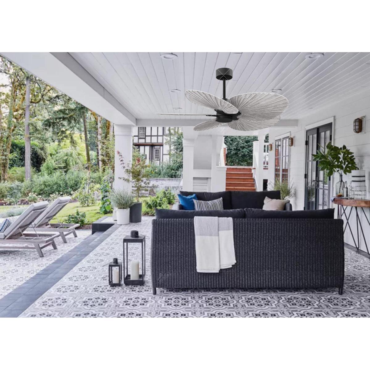 Alessandra Tropical 48" Ceiling Fan, Matte Black with Barn Wood Blades