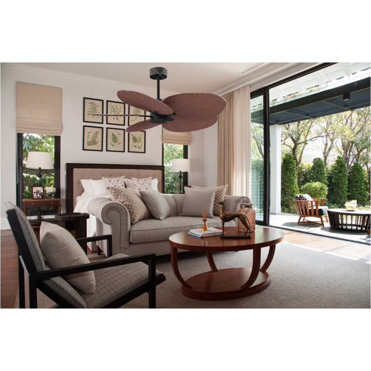 Alessandra Tropical 48" Ceiling Fan, Matte Black with Walnut Blades