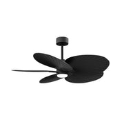 Matte black LED ceiling fan with four curved blades and central light