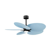 Matte black ceiling fan with 4 light blue blades