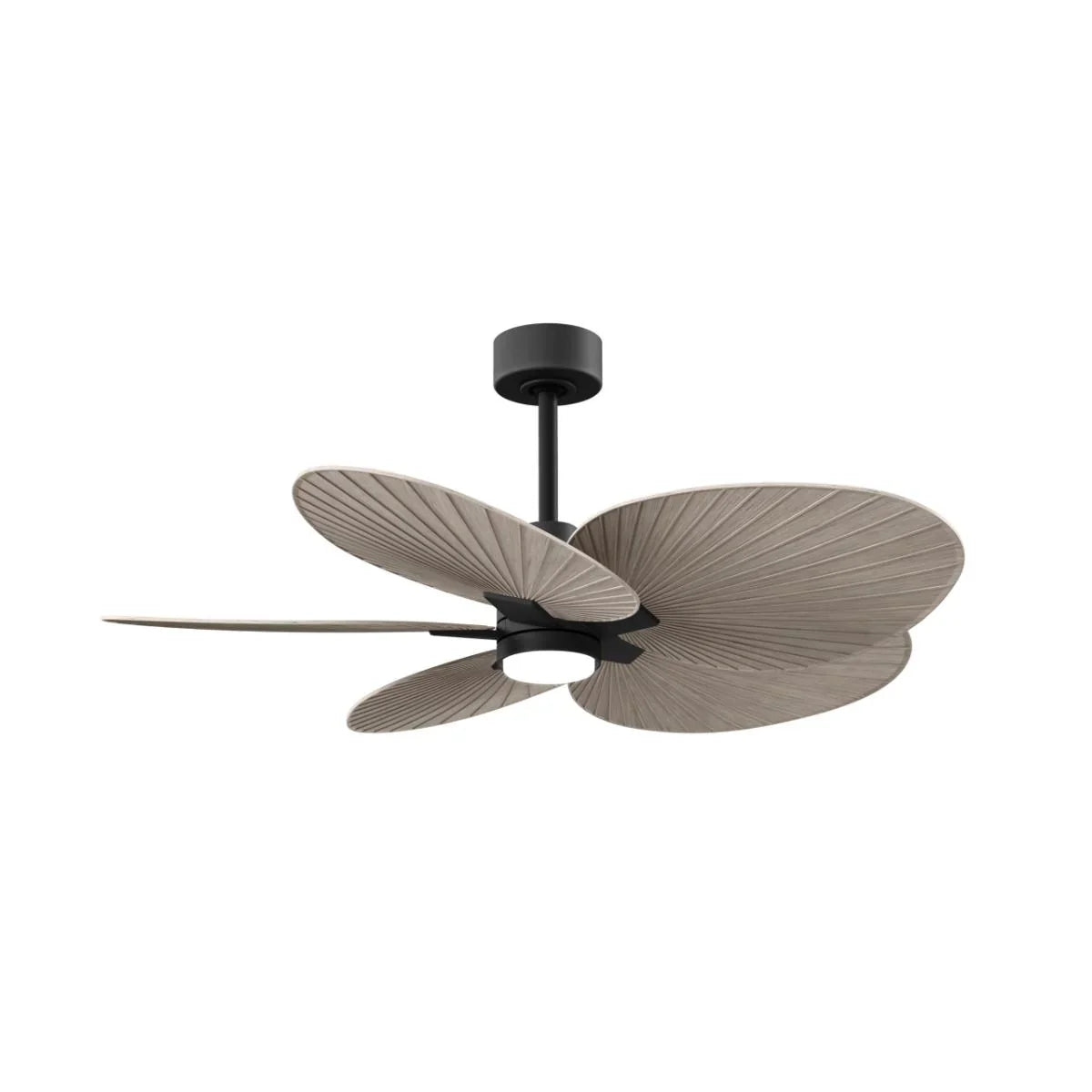 Matte black LED ceiling fan with gray ash blades and central light fixture
