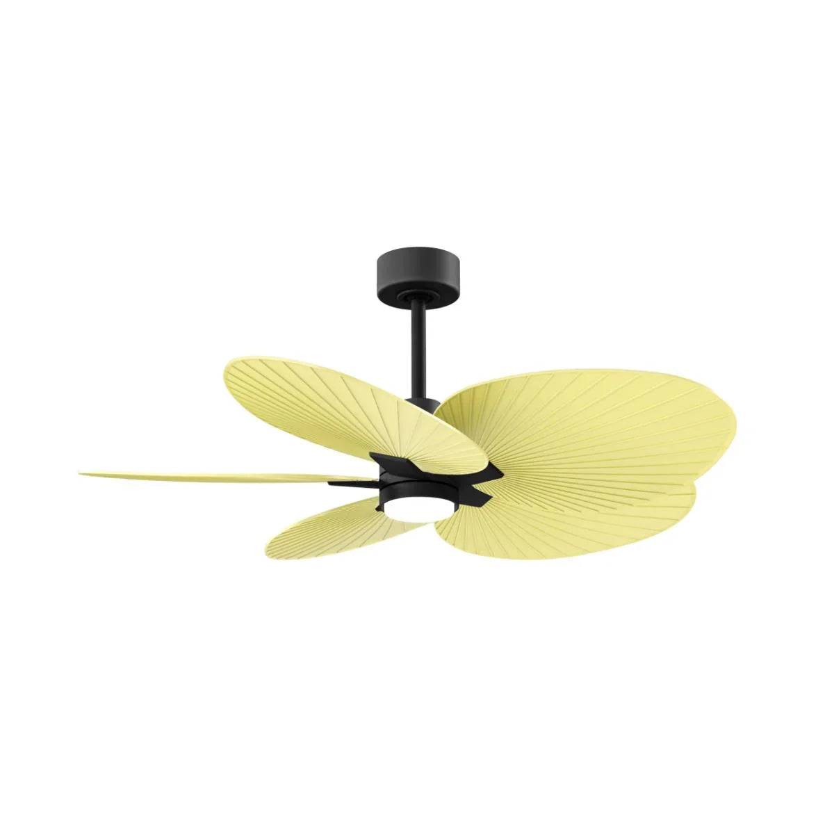 Ceiling fan with matte black housing and light yellow blades