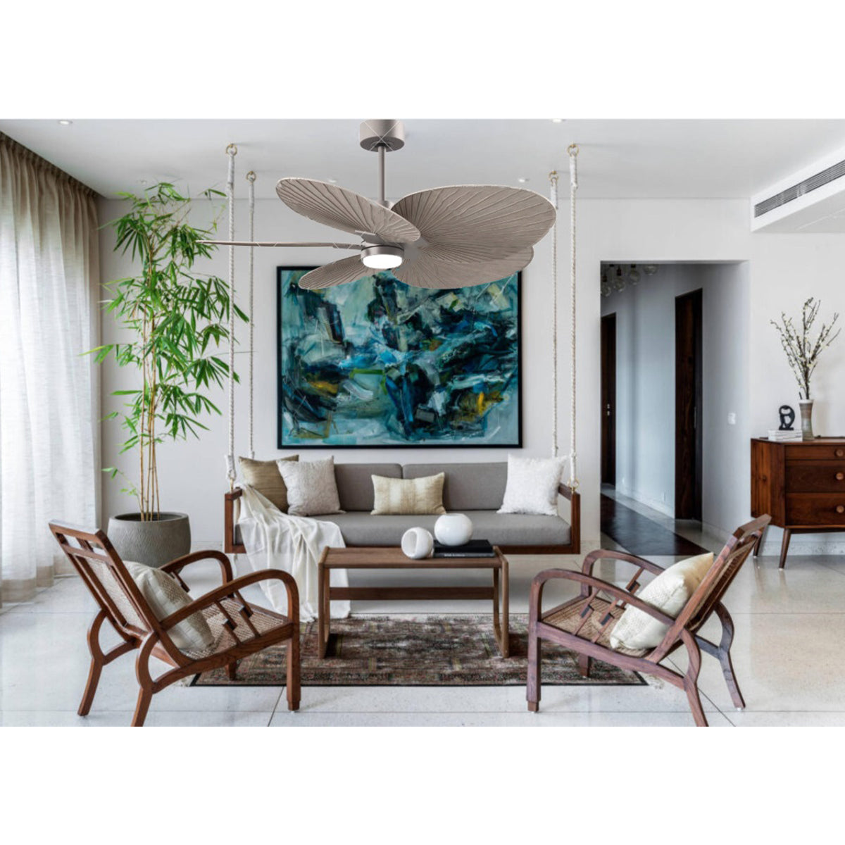 Alessandra Tropical 48" LED Ceiling Fan, Brushed Nickel with Gray Ash Blades