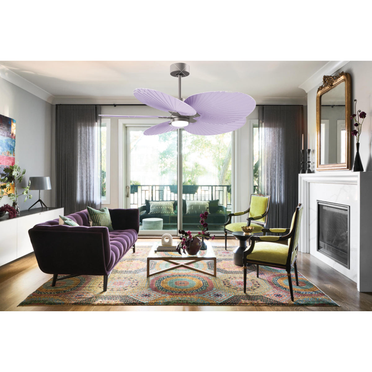 Alessandra Tropical 48" LED Ceiling Fan, Brushed Nickel with Lilac Blades