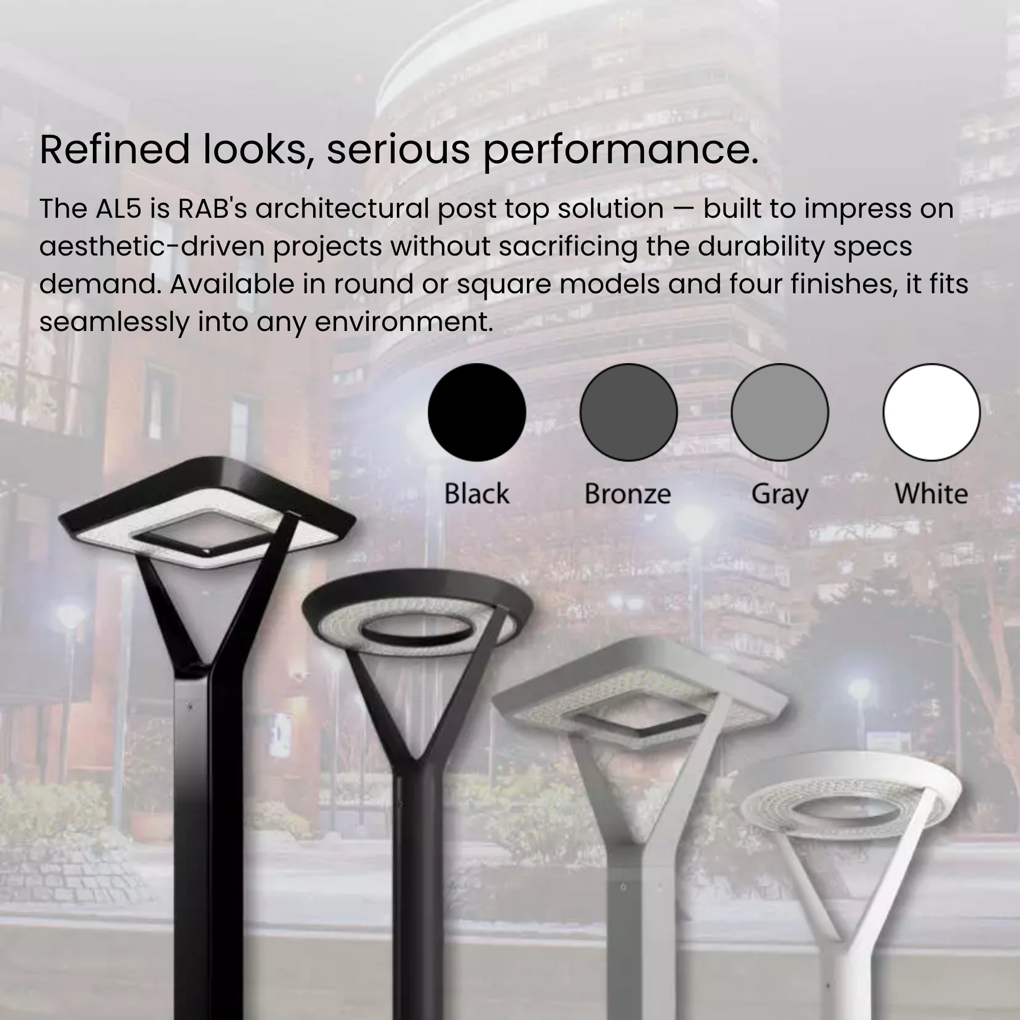 RAB AL5/SA Post Top Area Light 17208 Lumens Selectable 120W-30W Selectable CCT 120-277V Sensor Arm Bronze