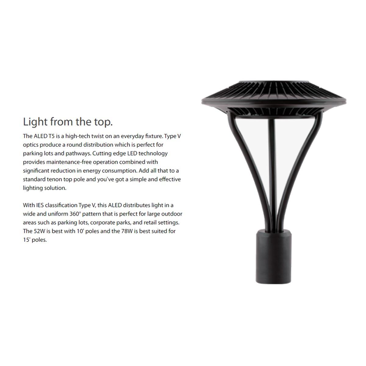 LED Area Light, 52 Watts, 6500 Lumens, 5000K, Post Top Mount, 120-277V, White - Bees Lighting