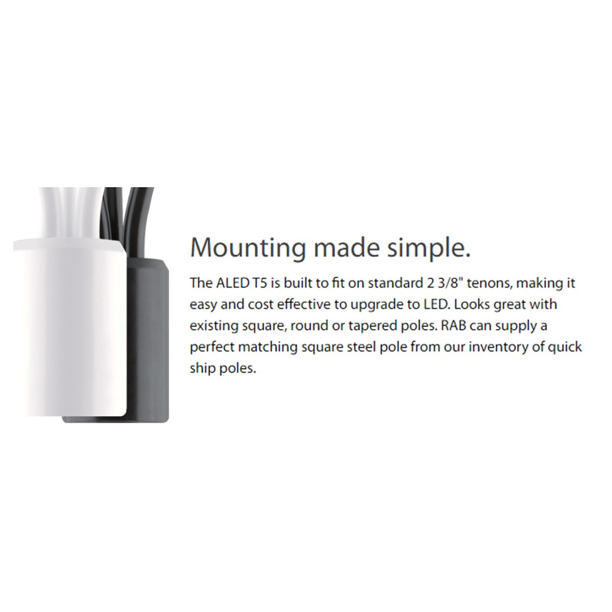 LED Area Light, 52 Watts, 6500 Lumens, 5000K, Post Top Mount, 120-277V, White - Bees Lighting