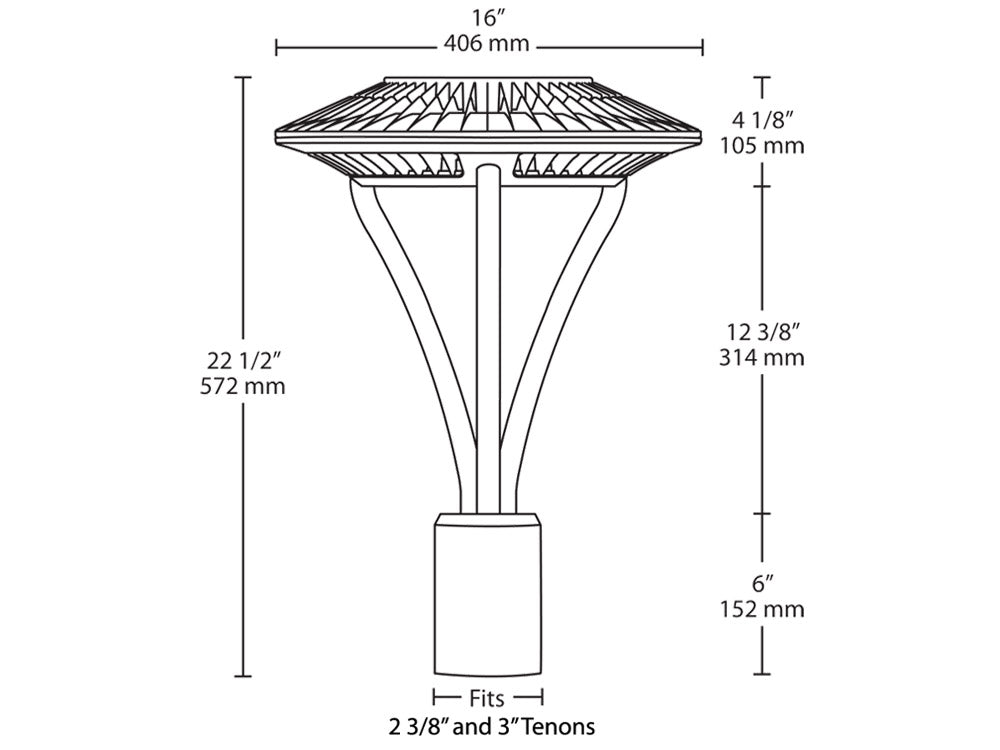LED Area Light, 52 Watts, 6500 Lumens, 5000K, Post Top Mount, 120-277V, Bronze - Bees Lighting