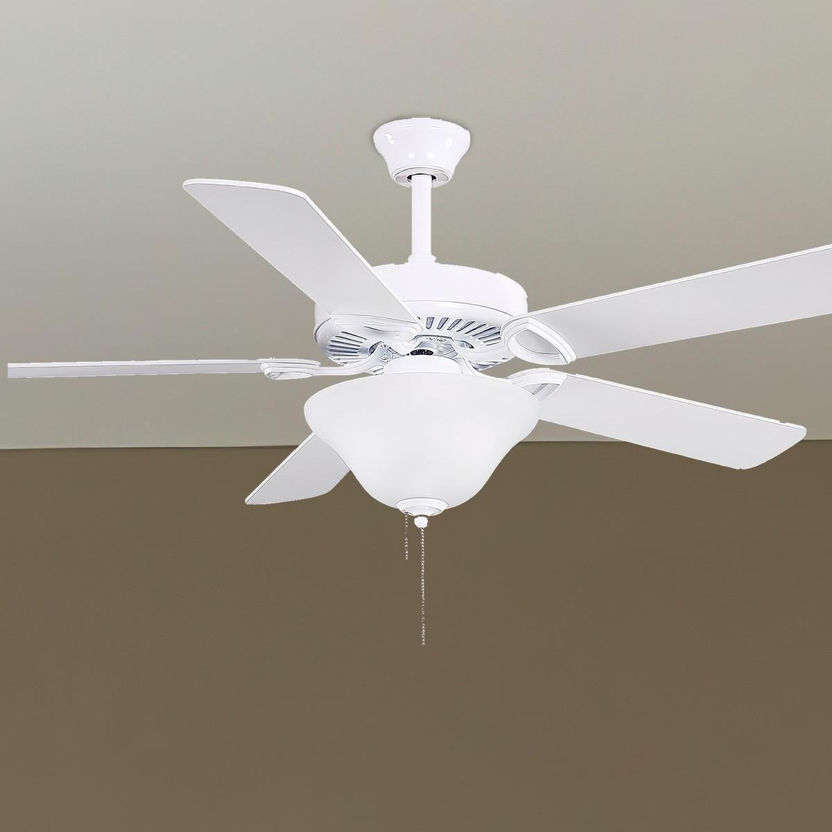 America TW 52 Inch Ceiling Fan With Light And Pull Chain, Gloss White Finish - Bees Lighting
