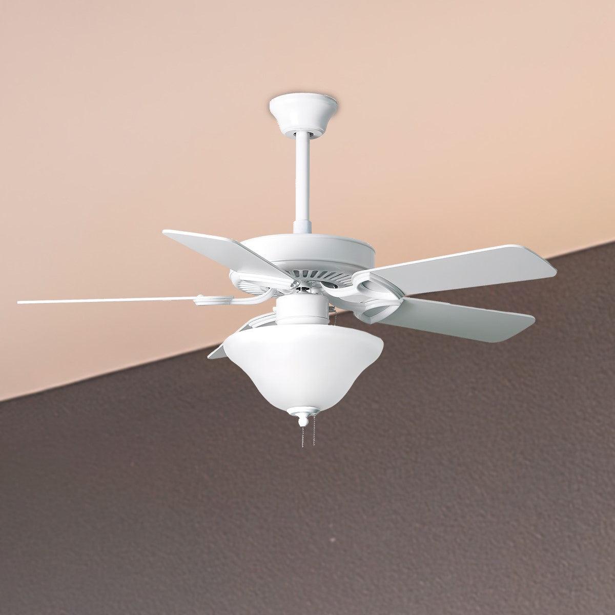 America USA 42 Inch 5 Blades Ceiling Fan With Light And Pull Chain, Gloss White Finish