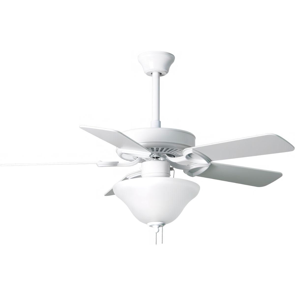 America USA 42 Inch 5 Blades Ceiling Fan With Light And Pull Chain, Gloss White Finish
