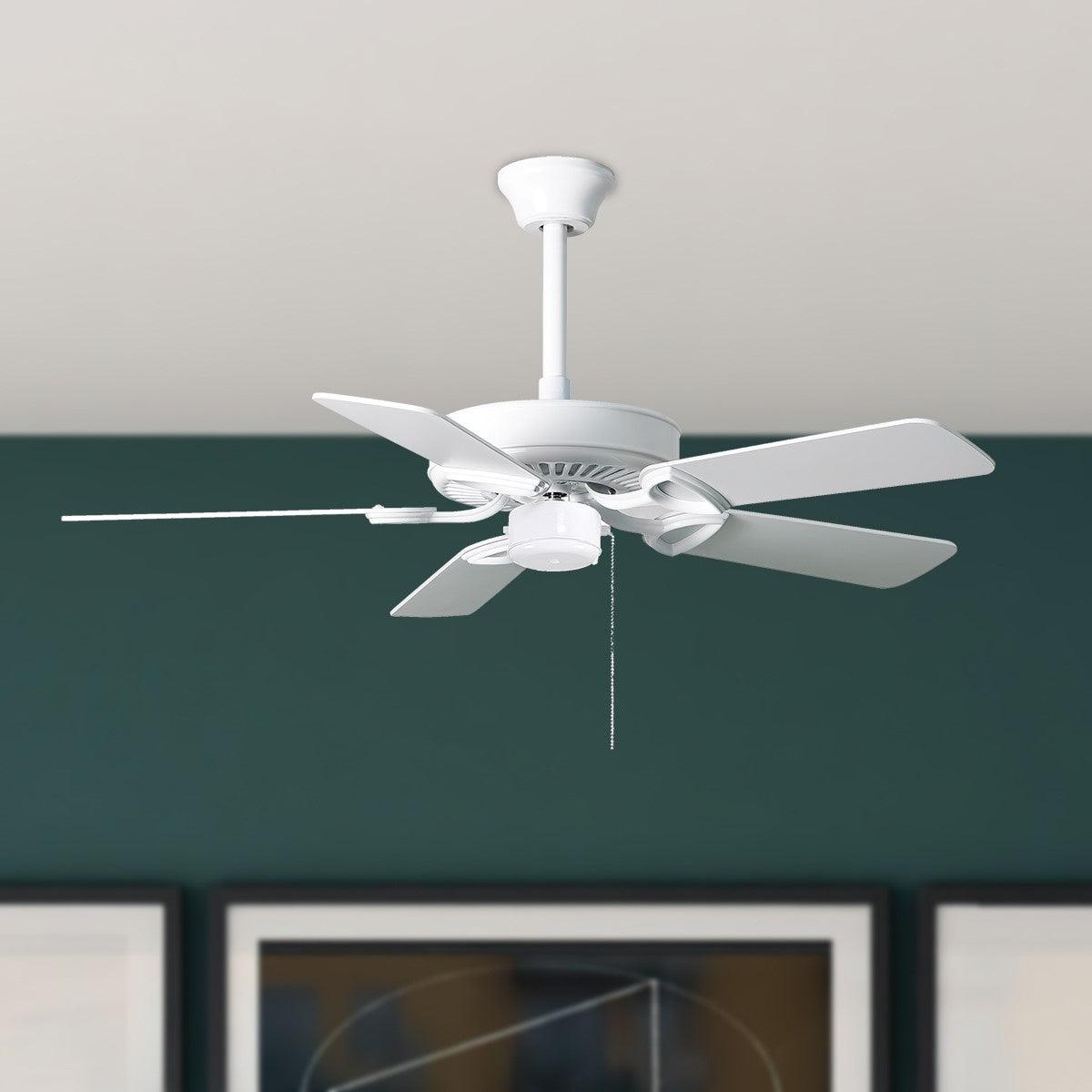 America USA 42 Inch Ceiling Fan With Pull Chain, Gloss White Finish