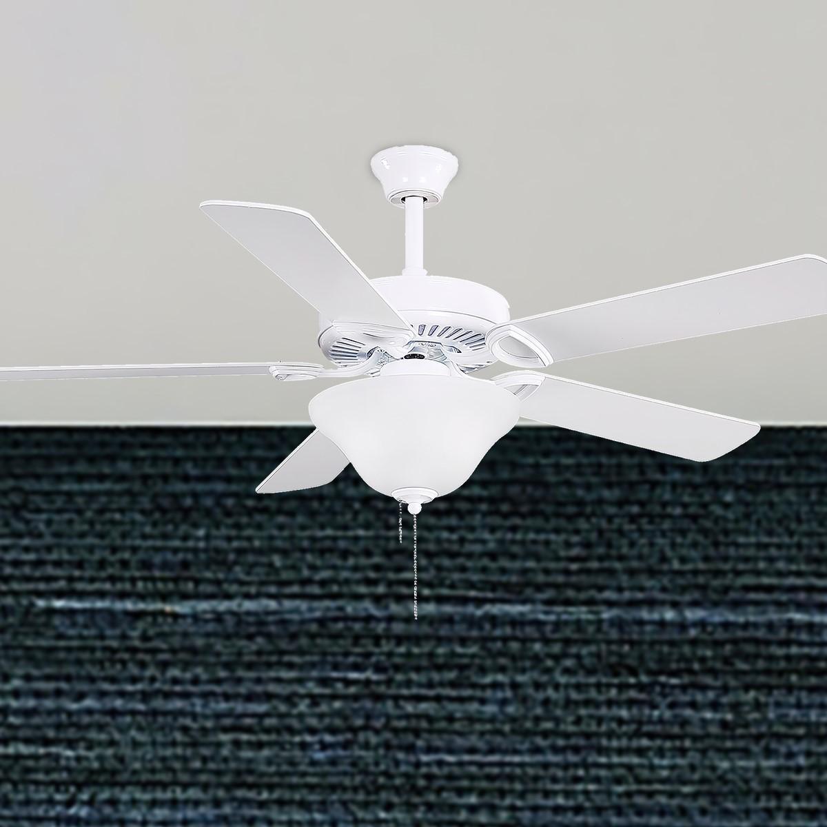 America USA 52 Inch 5 Blades Ceiling Fan With Light And Pull Chain, Gloss White Finish - Bees Lighting