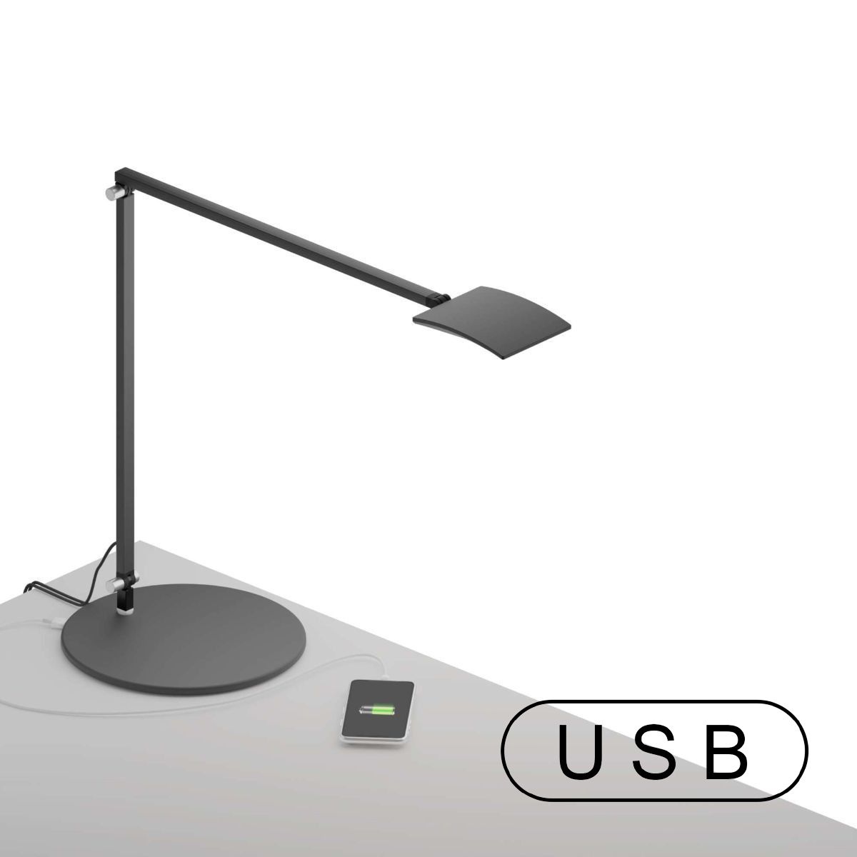 Mosso Pro Metallic Black Contemporary LED Desk Lamp with Table Base and USB Port - Bees Lighting