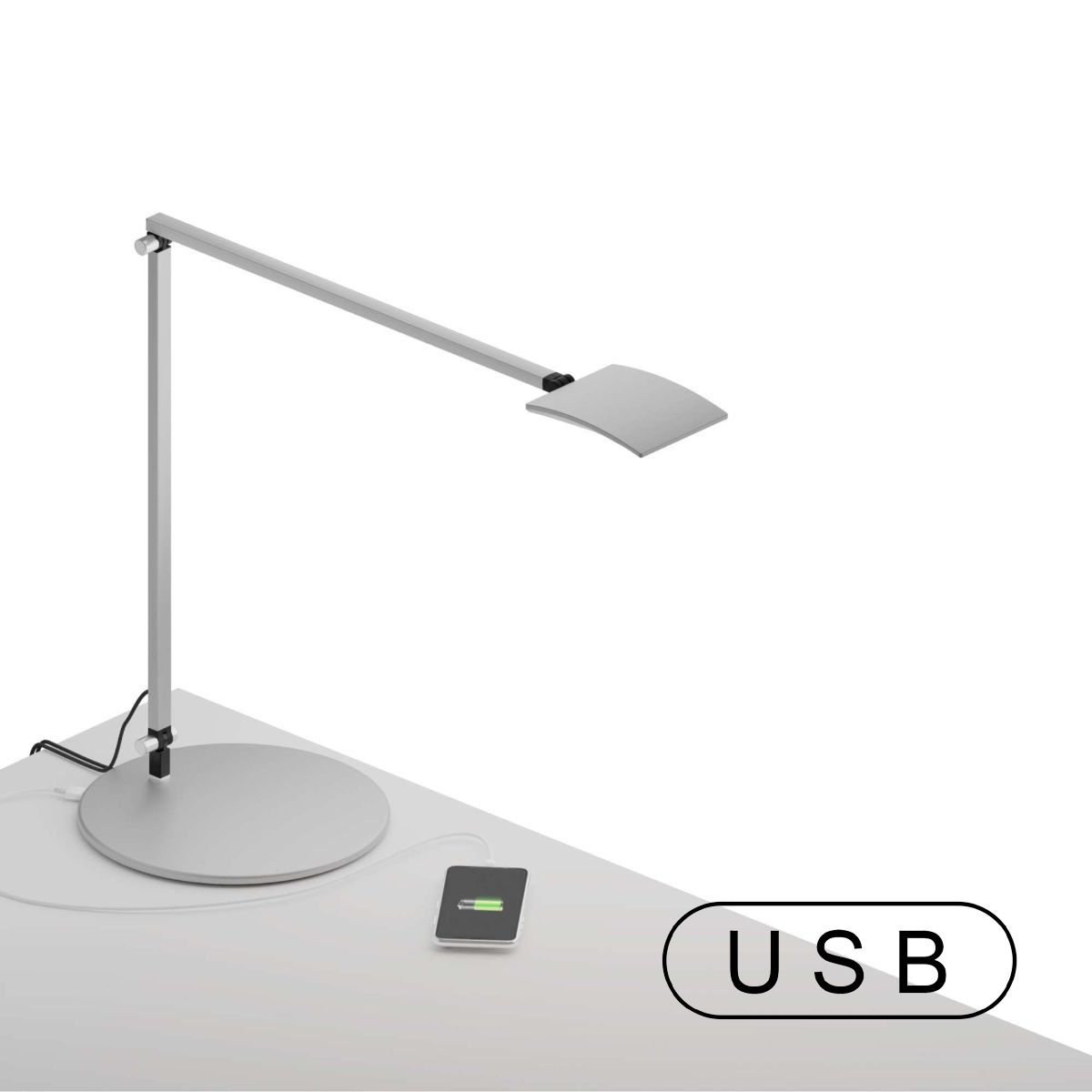 Mosso Pro Silver Contemporary LED Desk Lamp with Table Base and USB Port - Bees Lighting